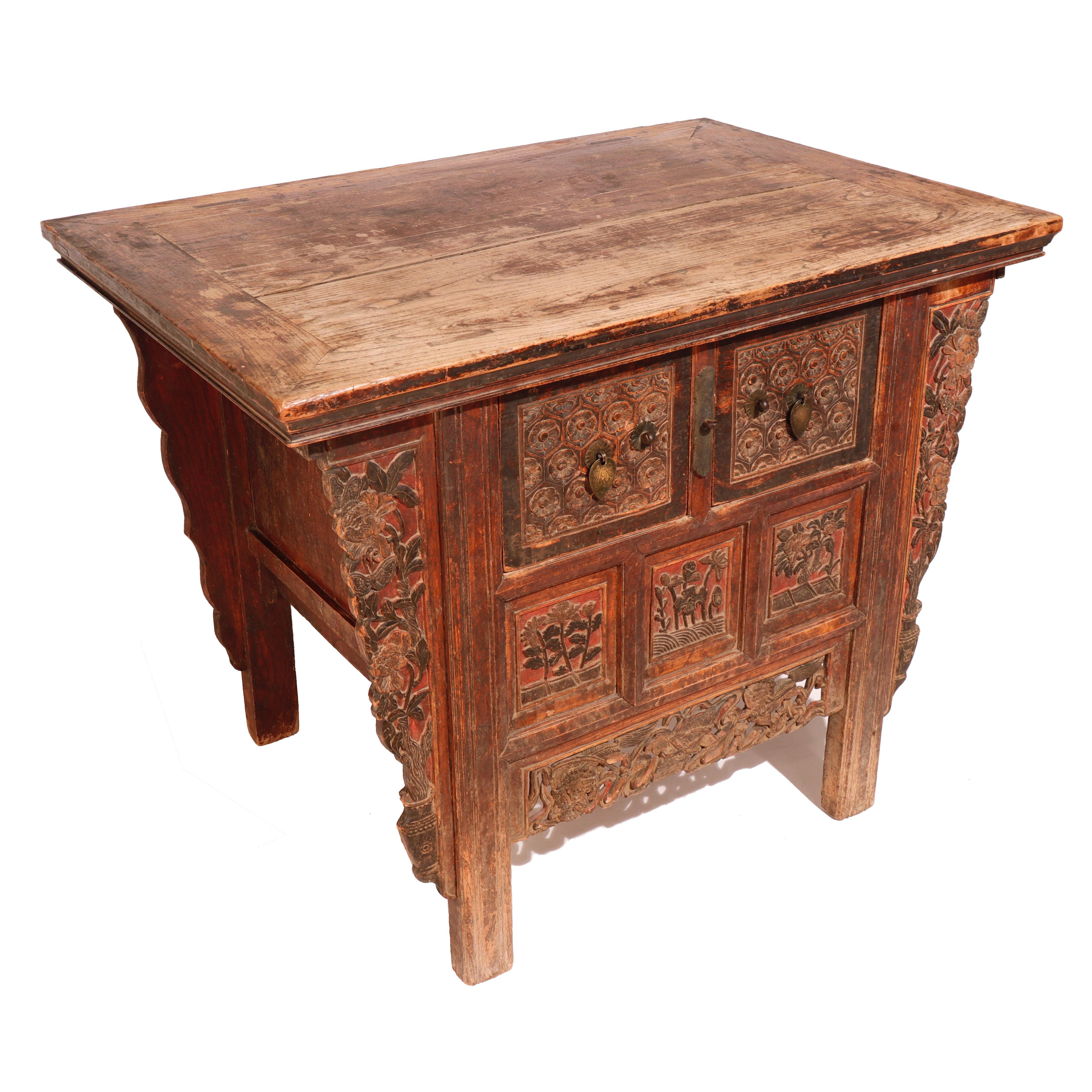 Qing Antique Chinese Shanxi 2 - Drawer Cabinet For Sale