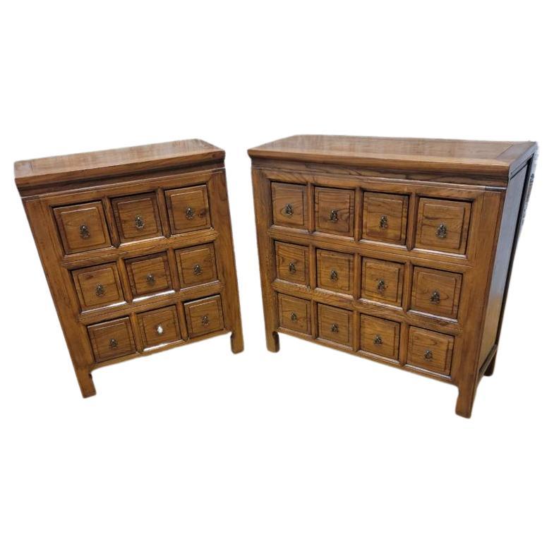Antique Chinese Shanxi Province Elmwood Apothecary Medicine Chest, Set of 2 For Sale