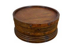 Antica scatola cinese Shanxi rotonda in legno curvato per servire gli gnocchi, 20".