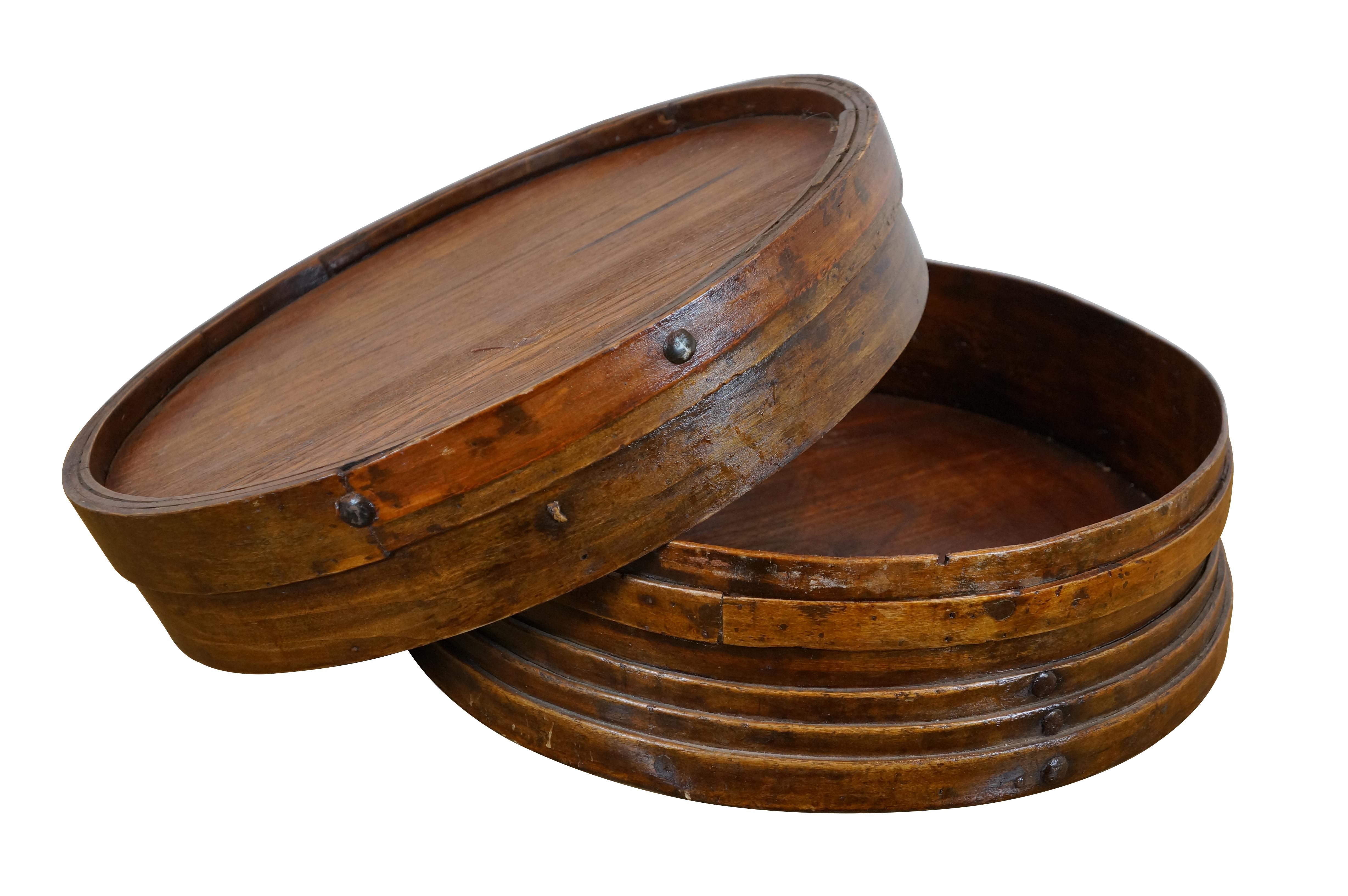 Chinoiserie Antique Chinese Shanxi Round Bentwood Dumpling Serving Steamer Box 20