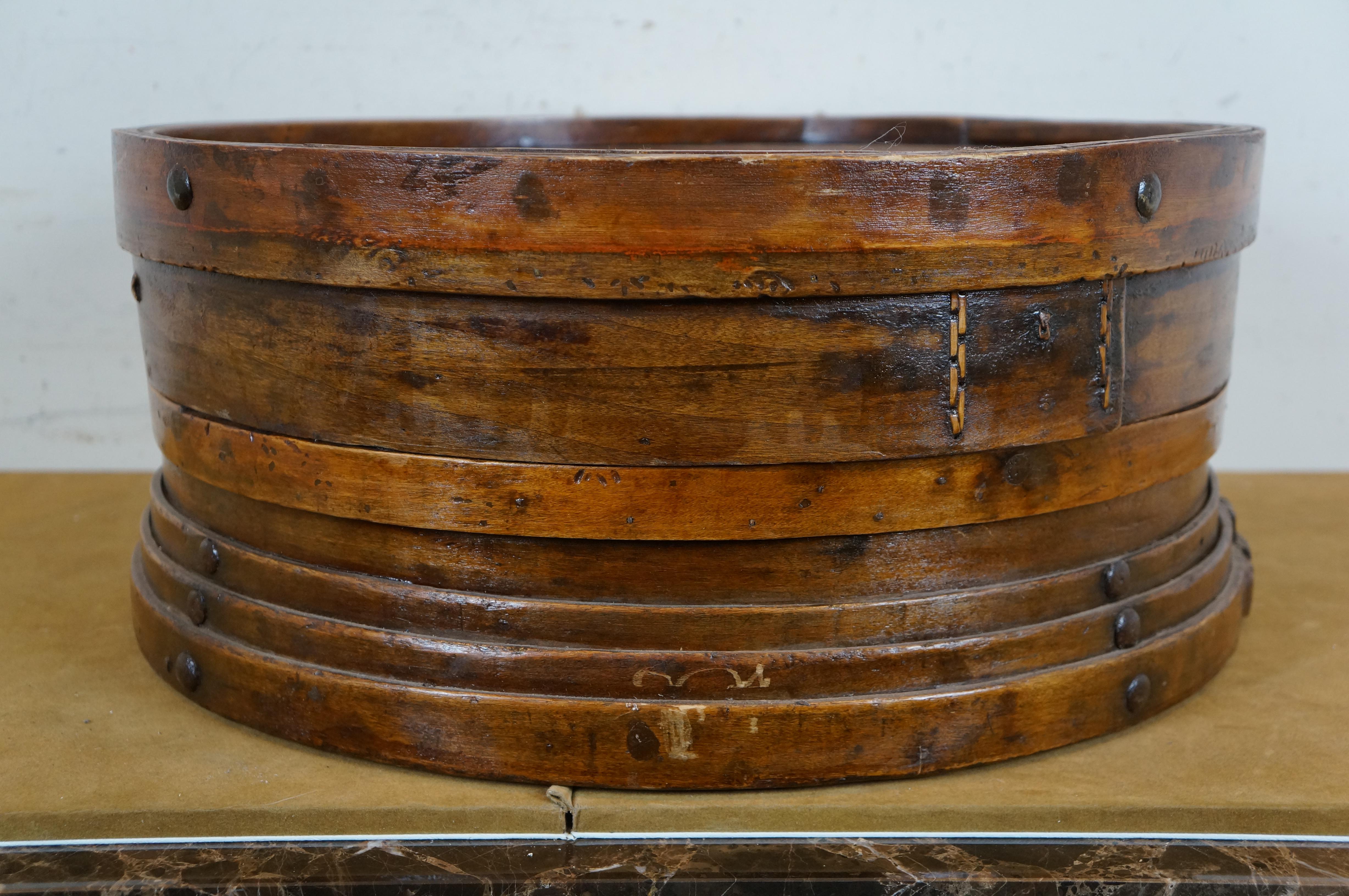 Antique Chinese Shanxi Round Bentwood Dumpling Serving Steamer Box 20