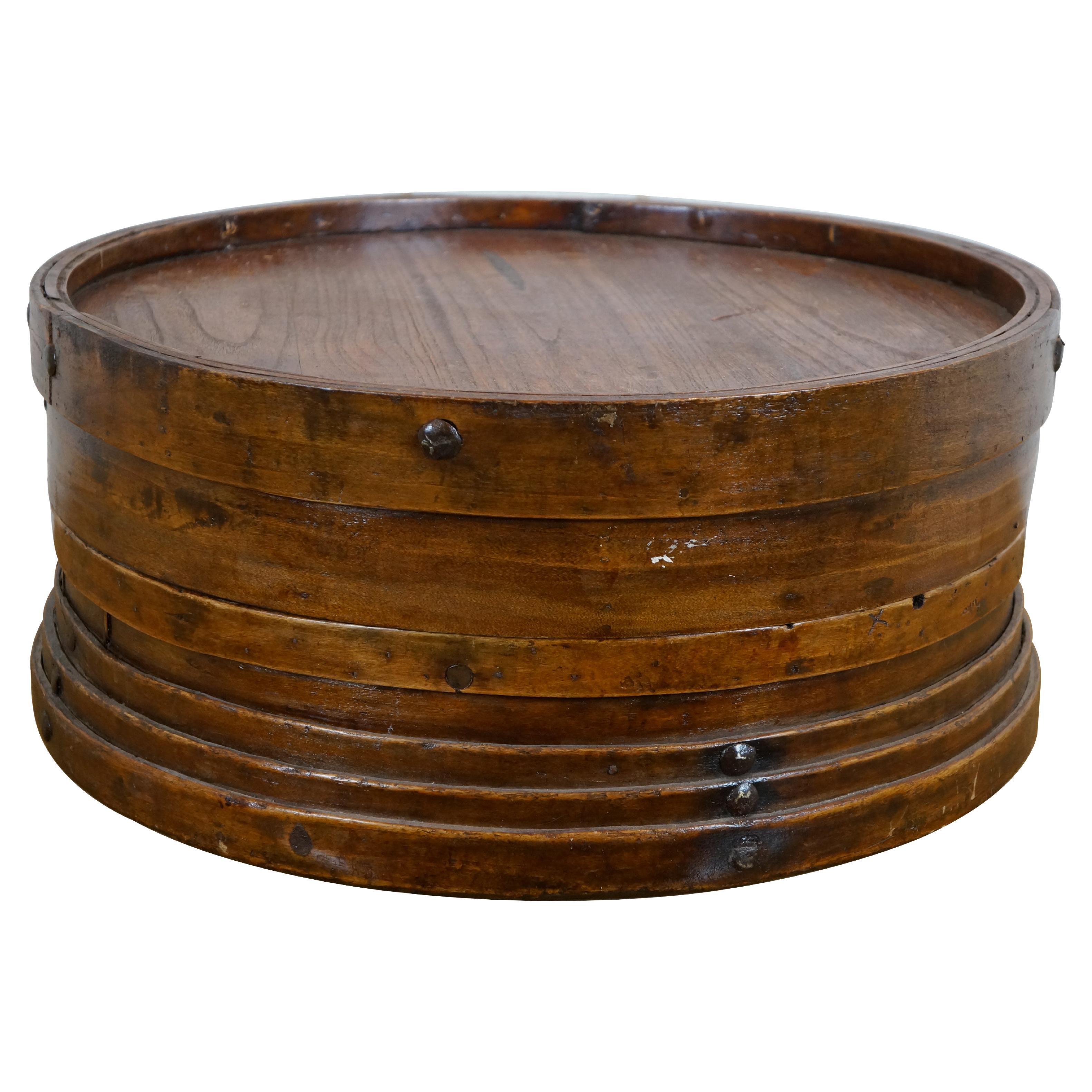 Antique Chinese Shanxi Round Bentwood Dumpling Serving Steamer Box 20" For Sale