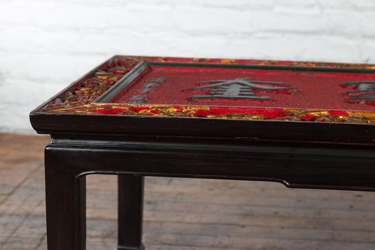 20th Century Antique Chinese Shop Sign with Calligraphy Made into a Black Coffee Table For Sale