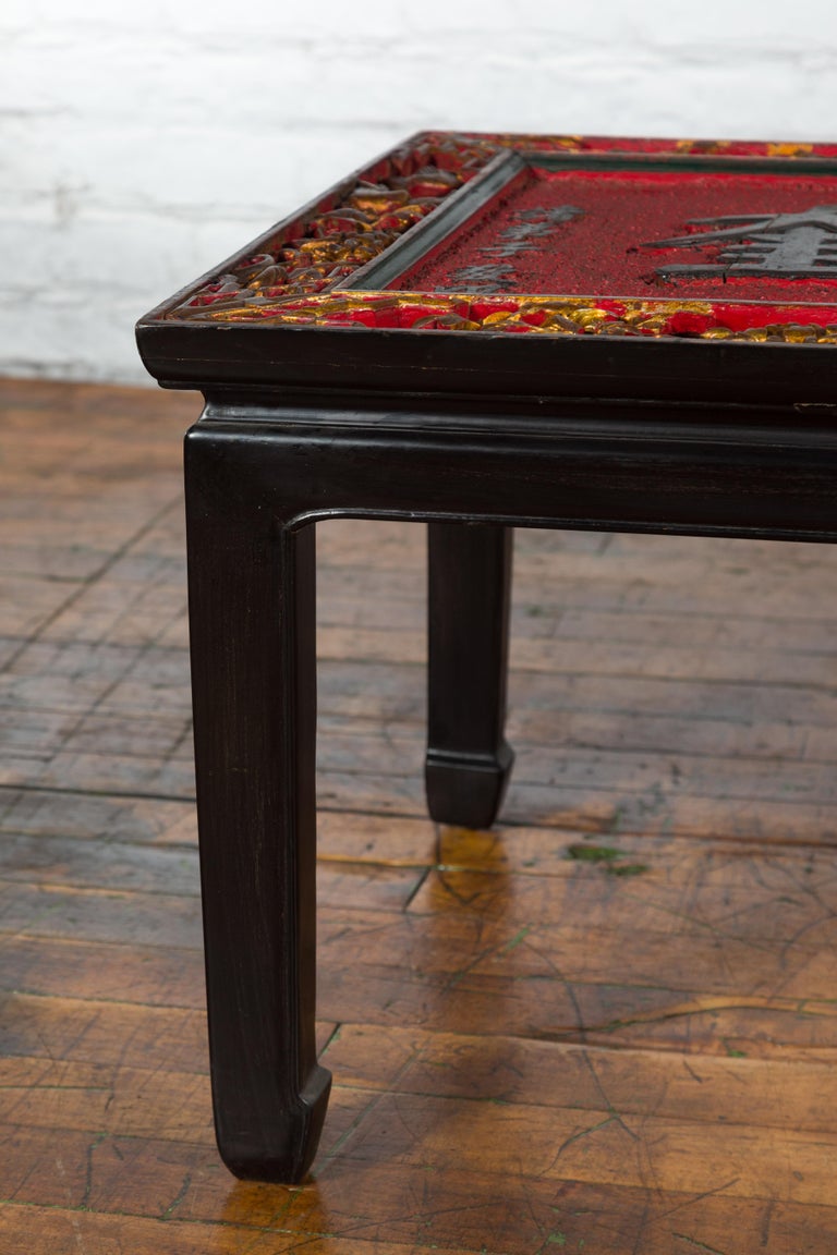 Wood Antique Chinese Shop Sign with Calligraphy Made into a Black Coffee Table For Sale