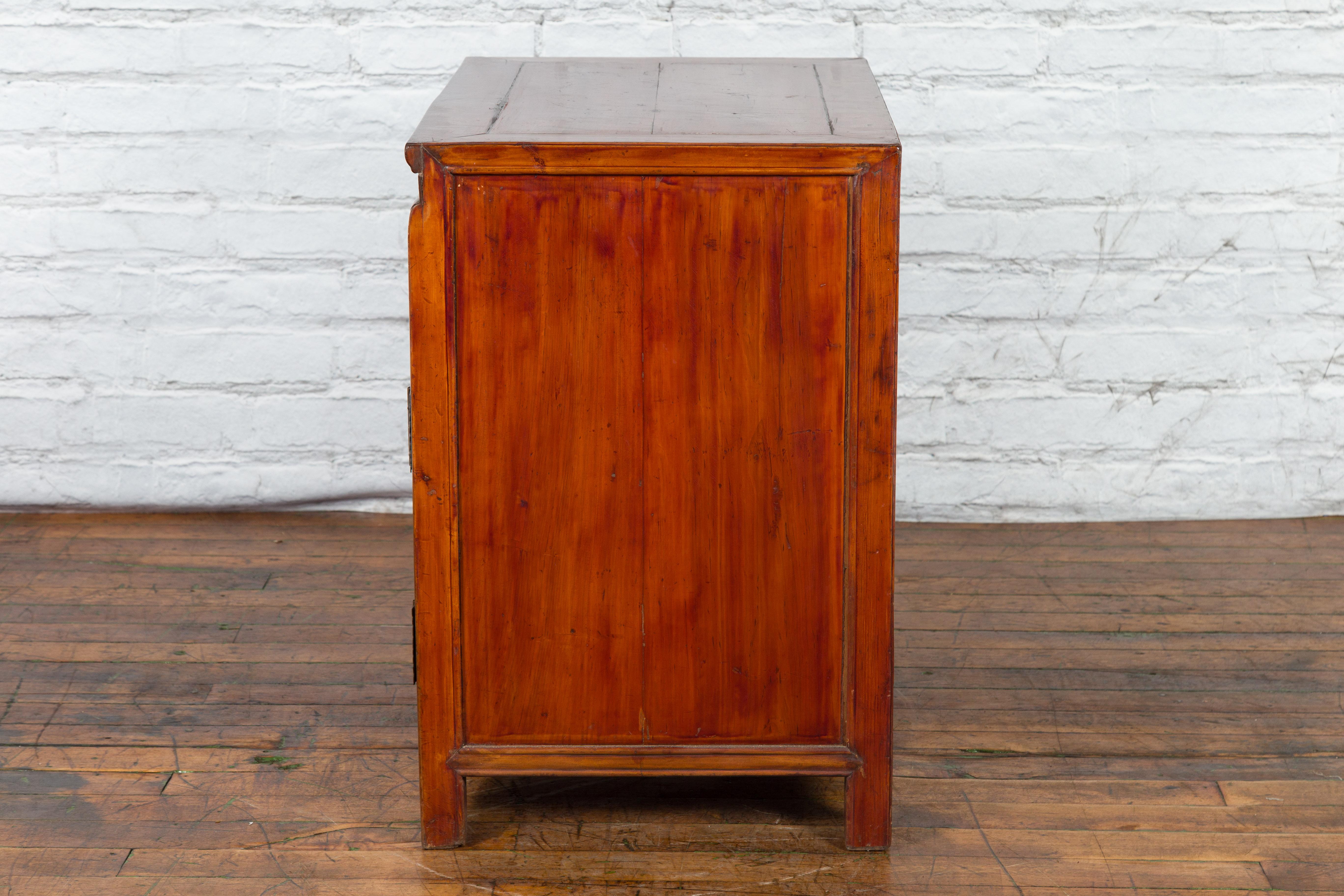 Antique Chinese Side Cabinet with Carved Panels, Gilt Accents and Hidden Drawers For Sale 14
