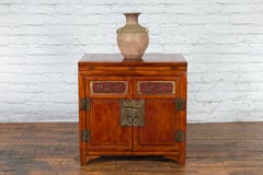 Antique Side Cabinet with Carved Panels, Gilt Accents and Hidden Drawers