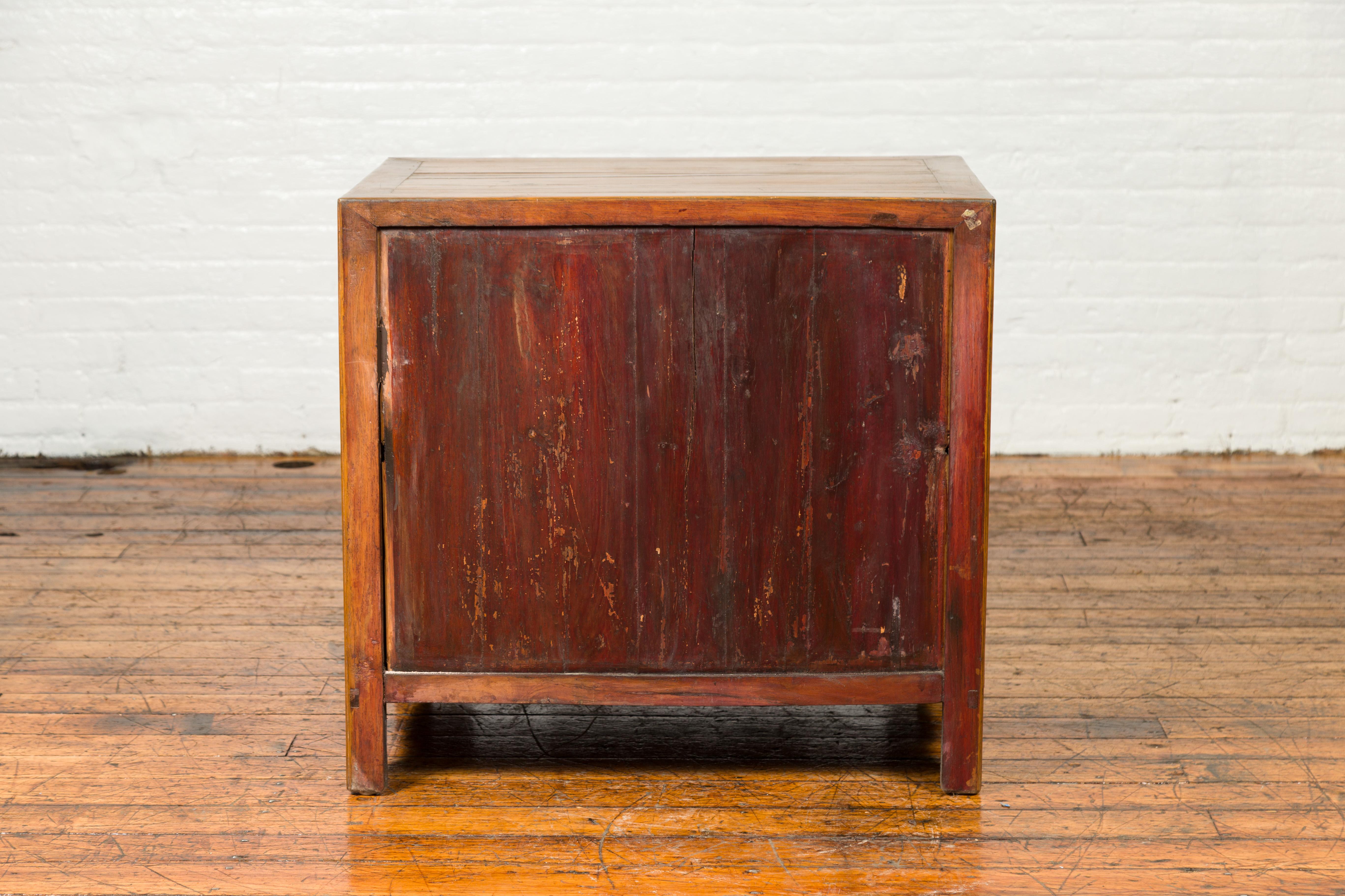Qing Dynasty Side Chest with Carved Motifs, Two Drawers and Double Doors For Sale 6