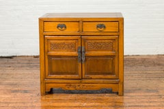 Qing Dynasty Side Chest with Carved Motifs, Two Drawers and Double Doors