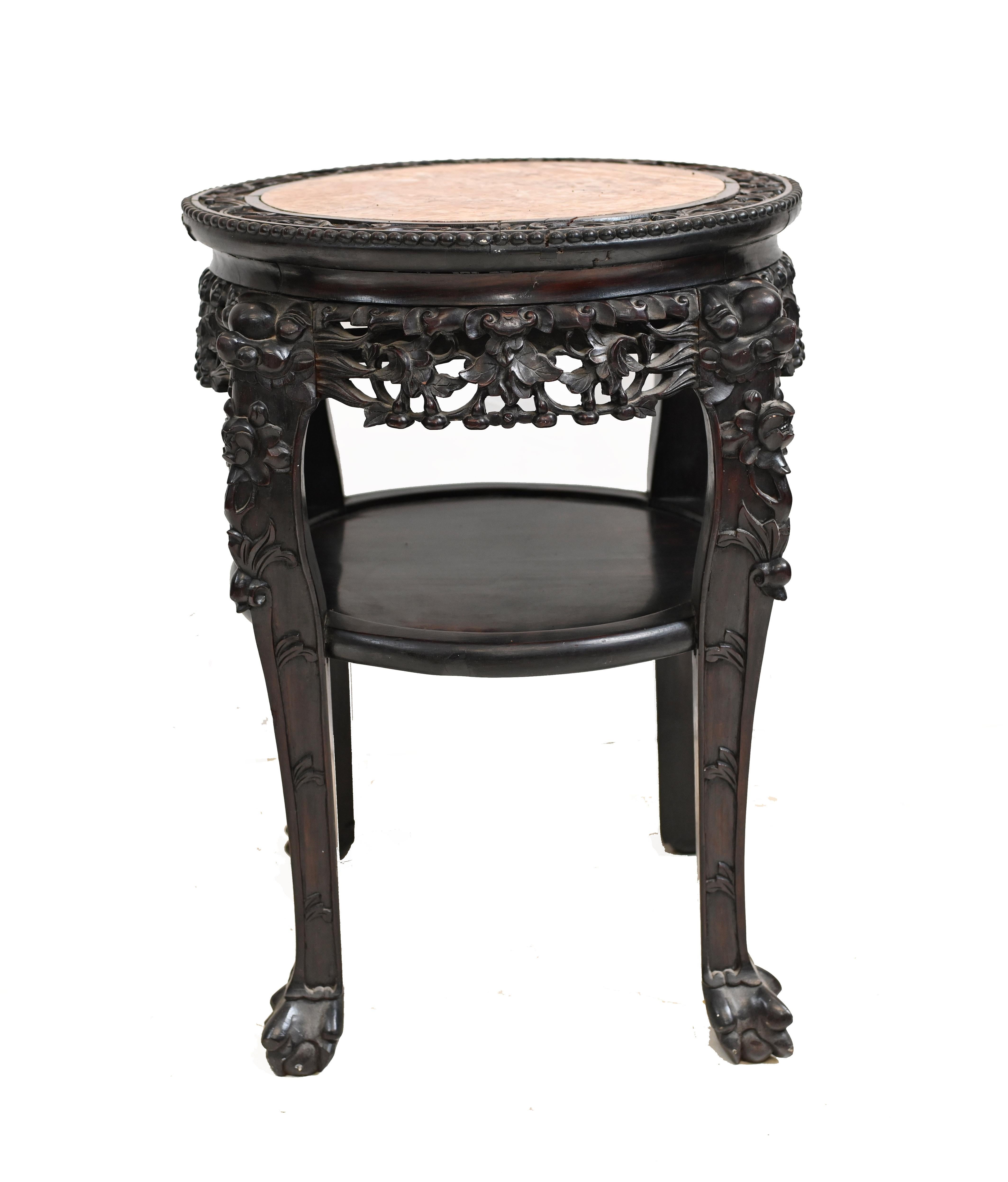Antique Chinese Side Table Carved Hardwood, 1860 In Good Condition For Sale In Potters Bar, GB