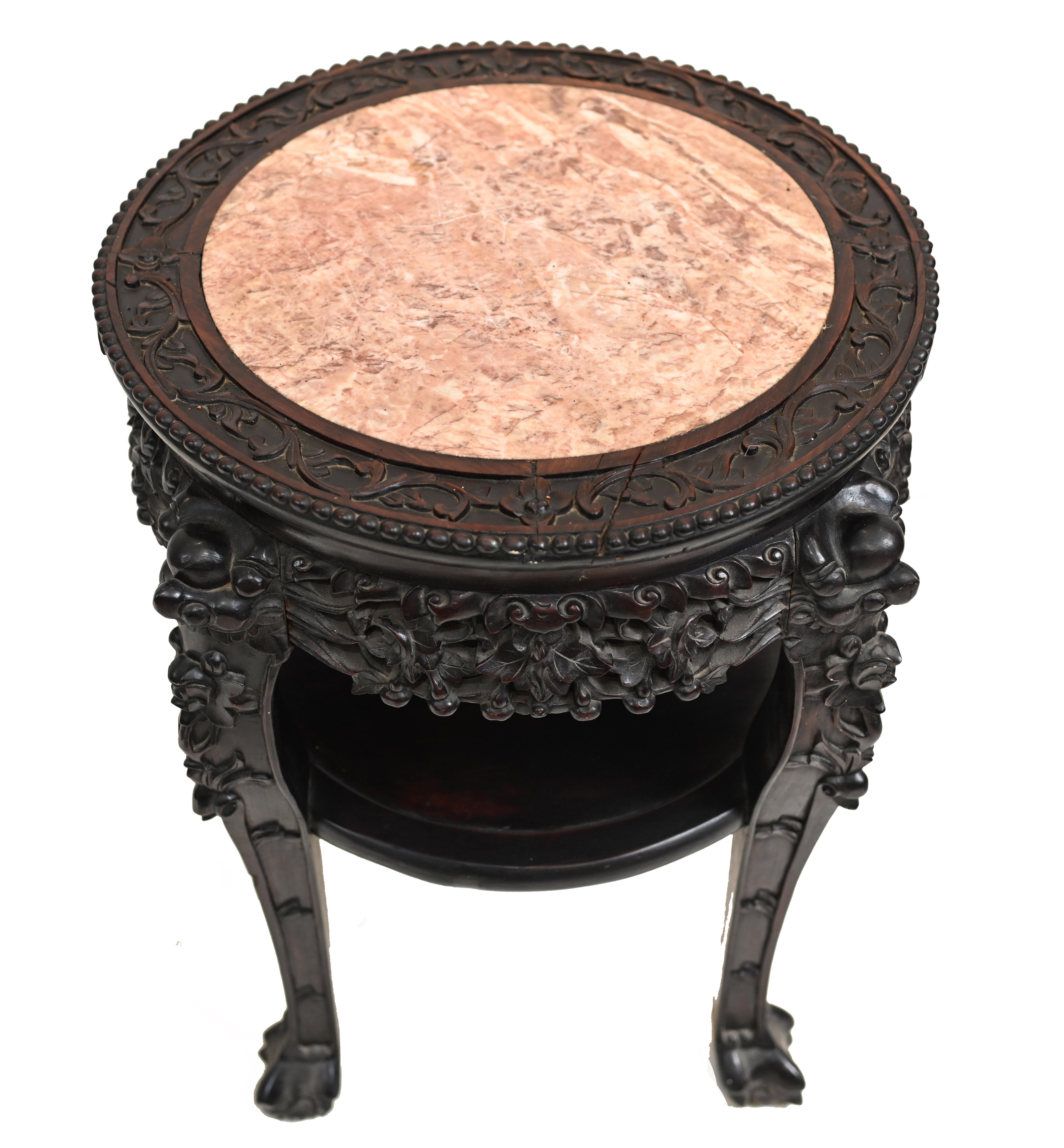 Mid-19th Century Antique Chinese Side Table Carved Hardwood, 1860 For Sale