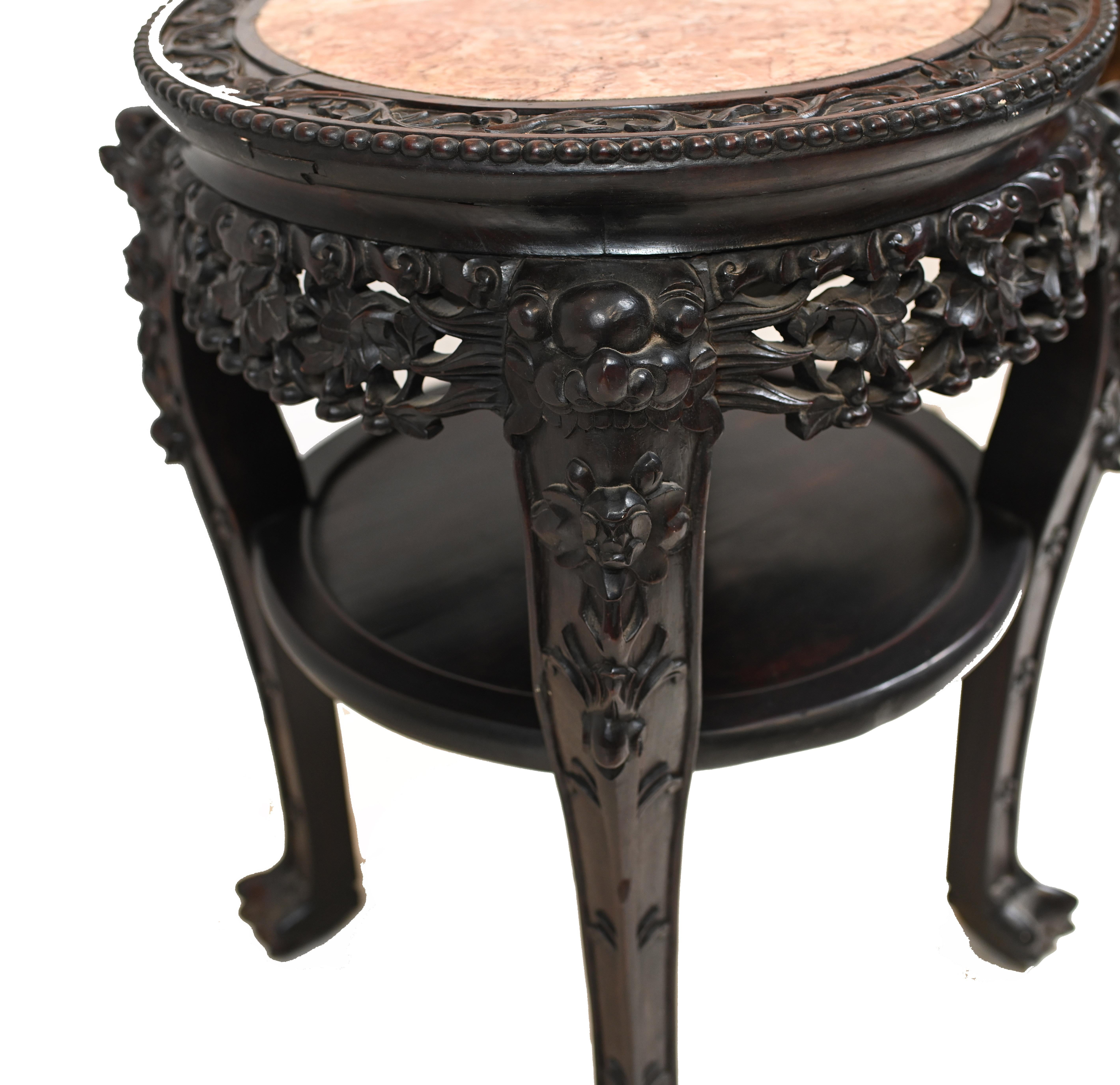 Antique Chinese Side Table Carved Hardwood, 1860 For Sale 2