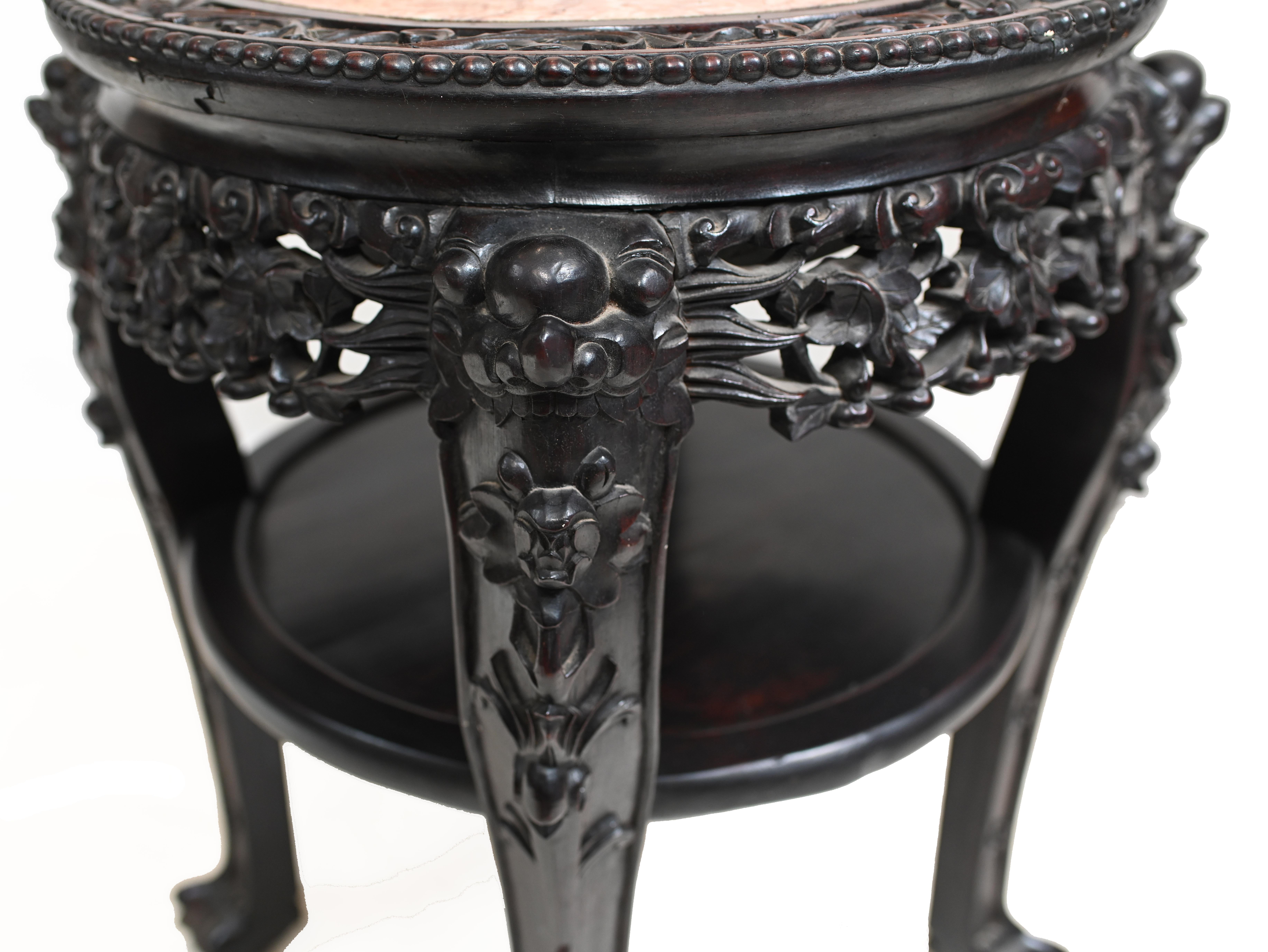 Antique Chinese Side Table Carved Hardwood, 1860 For Sale 4