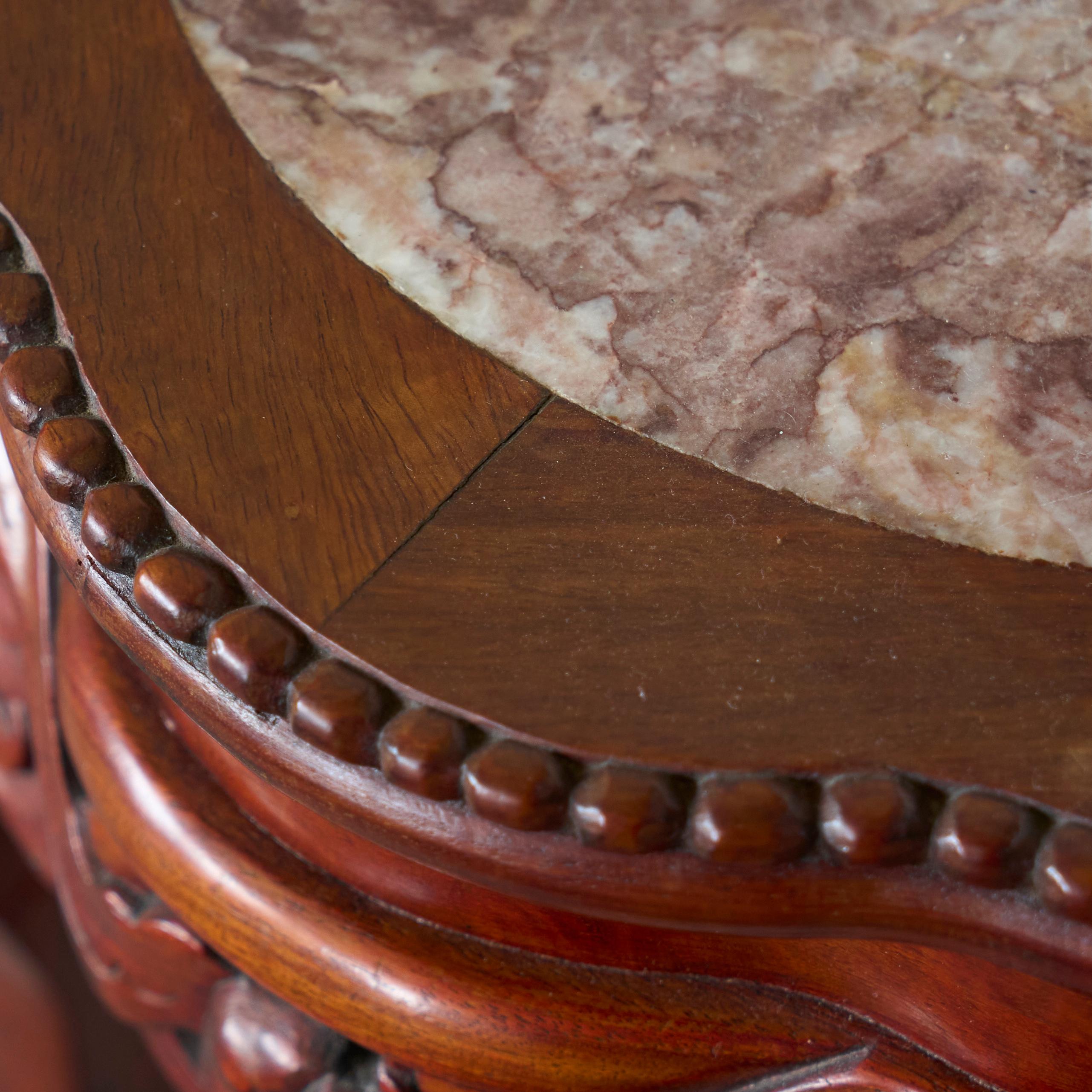 Antique Chinese Side Table in Carved Wood and Marble For Sale 5