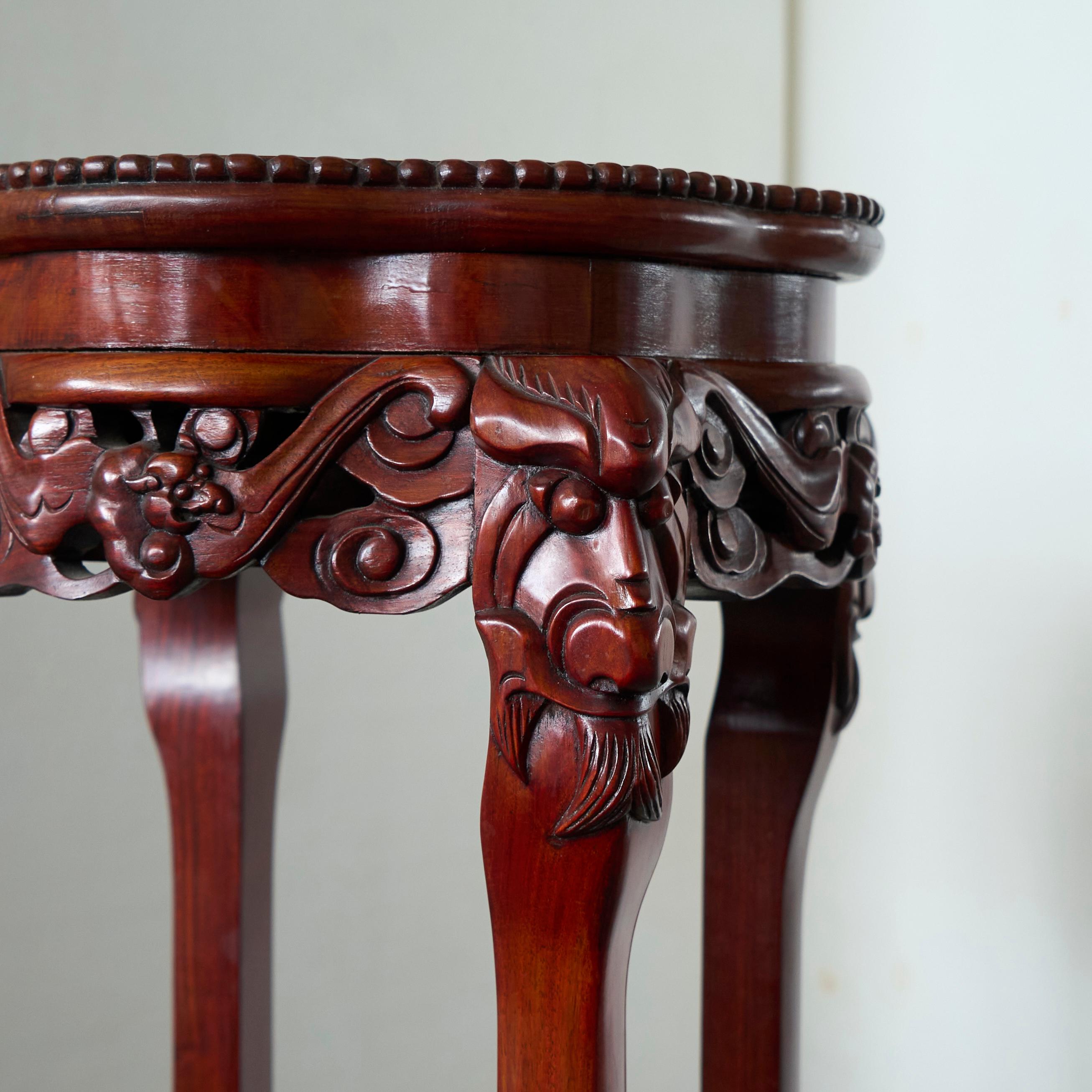 Antique Chinese Side Table in Carved Wood and Marble For Sale 6
