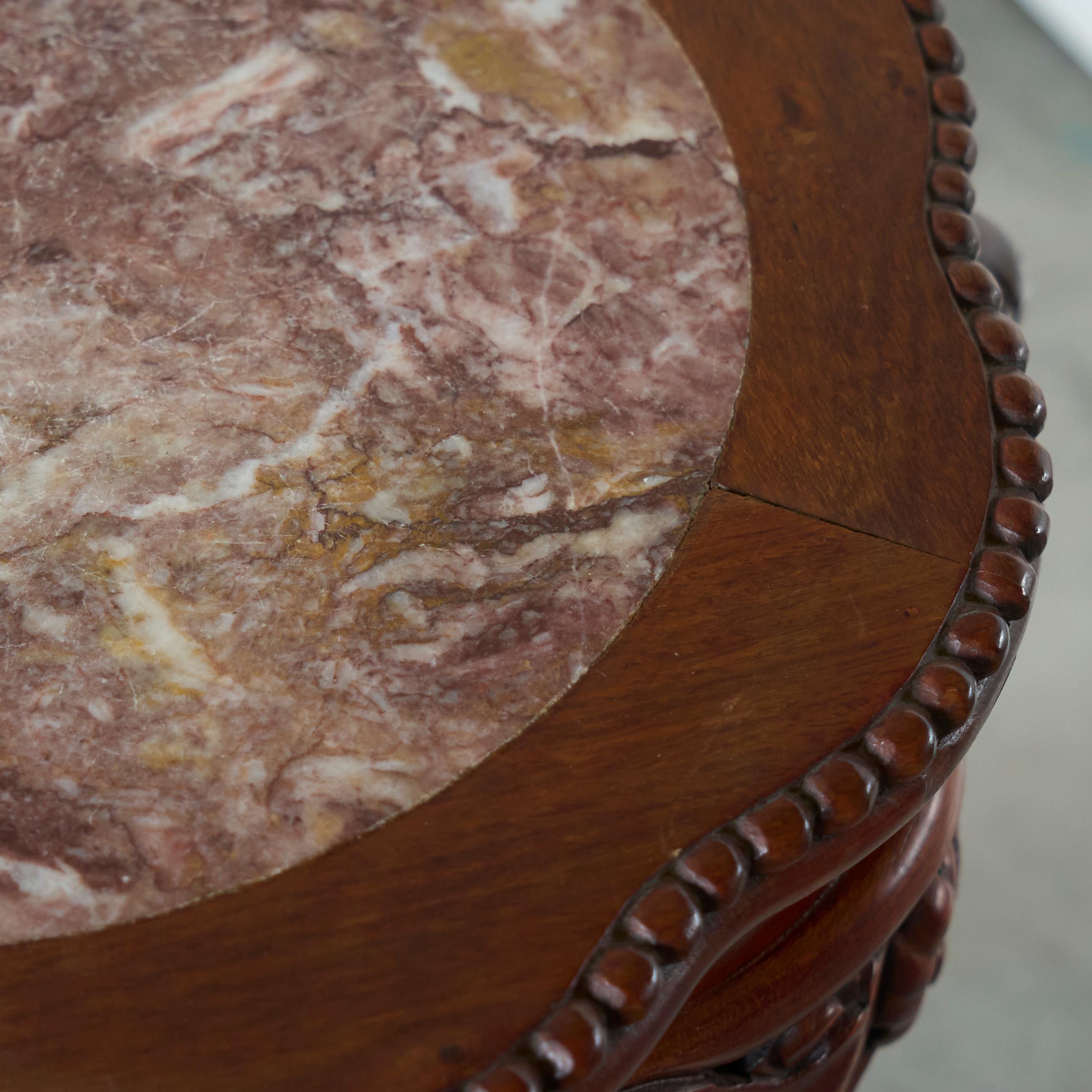 Antique Chinese Side Table in Carved Wood and Marble For Sale 1