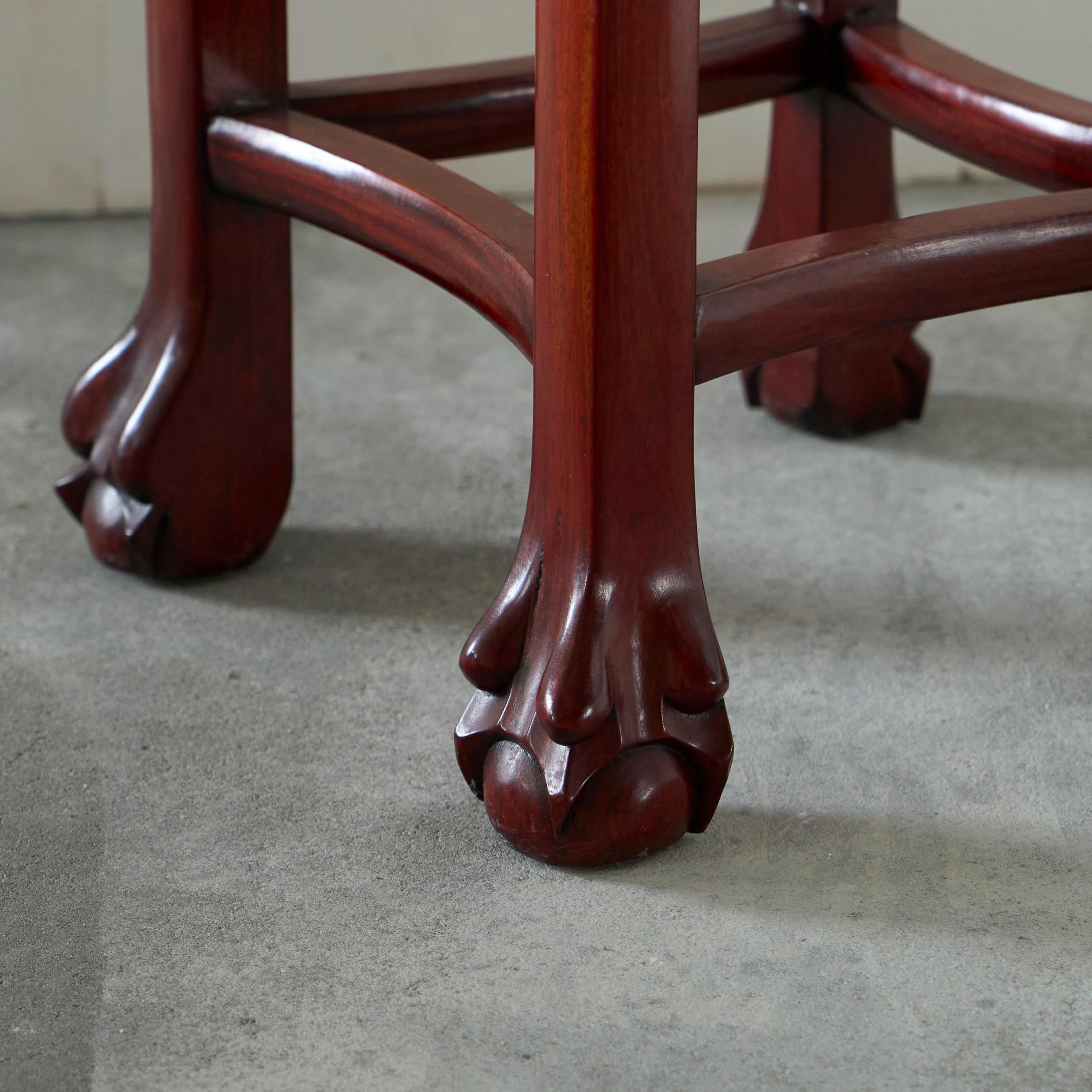 Antique Chinese Side Table in Carved Wood and Marble For Sale 2