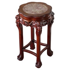 Antique Chinese Side Table in Carved Wood and Marble