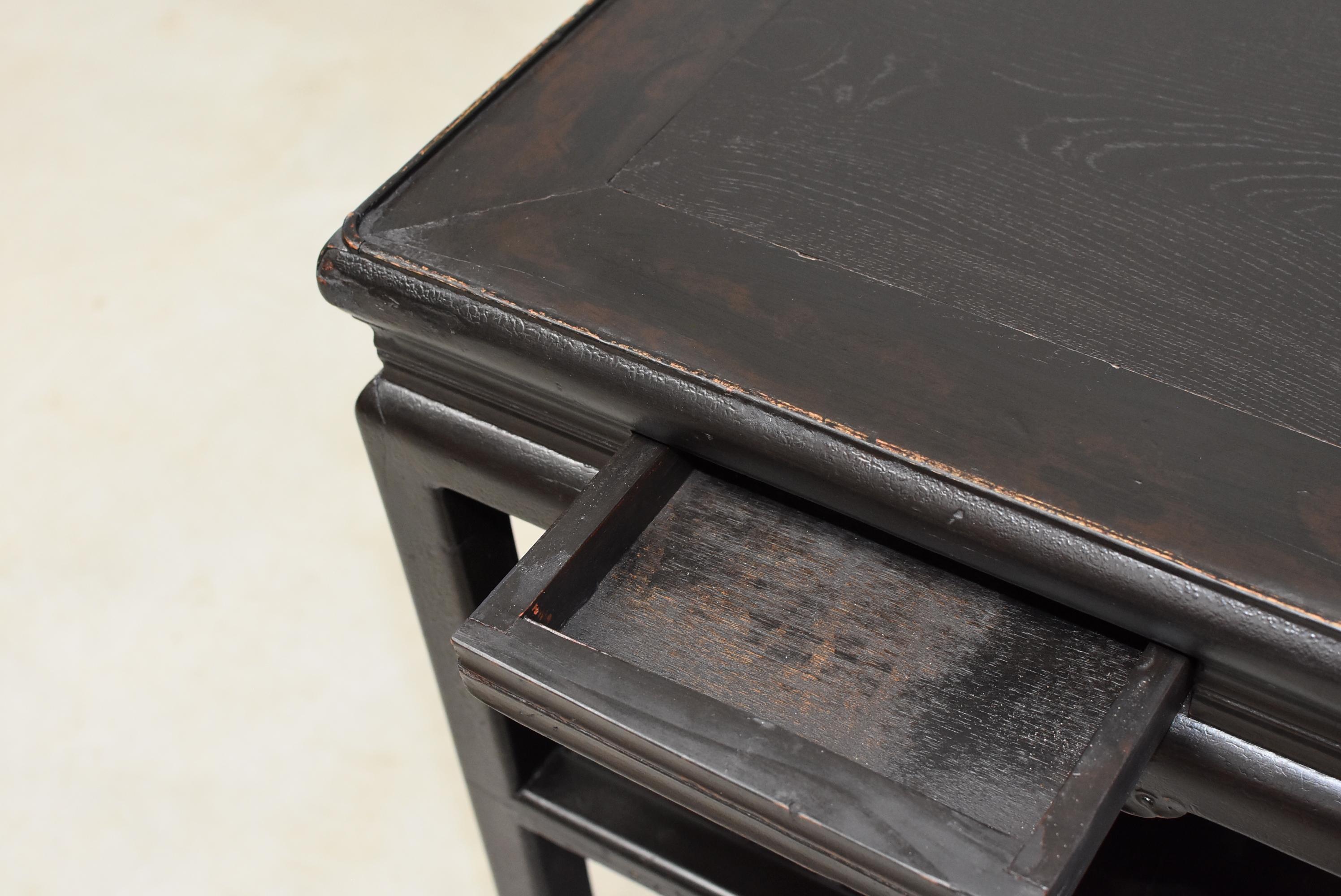 19th Century Antique Chinese Side Table, Lamp Table, Dark Brown Black