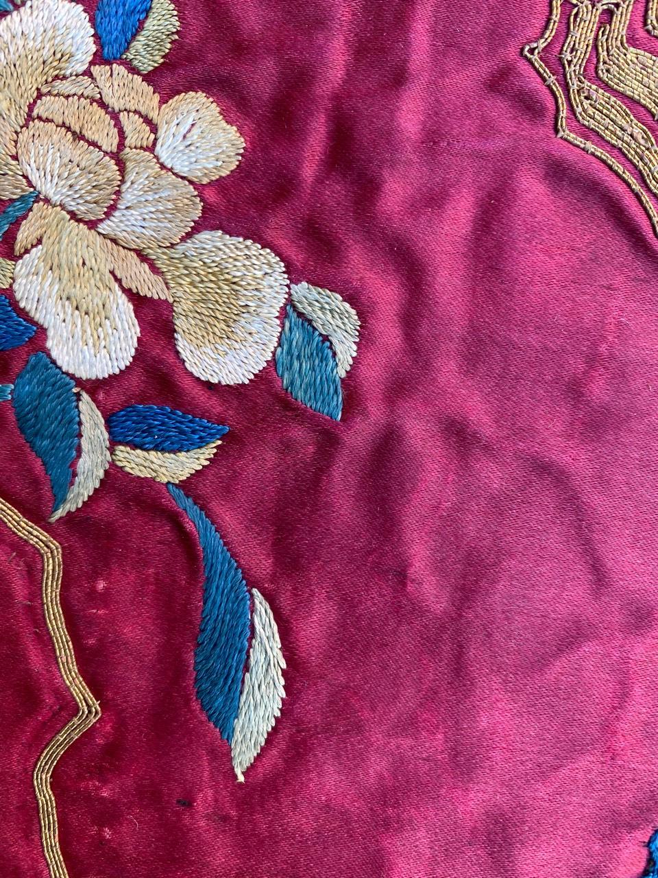 19th Century Antique Chinese Silk and Metal Embroidery