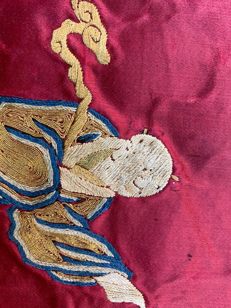 19th Century Bobyrug’s Antique Chinese Silk and Metal Embroidery For Sale