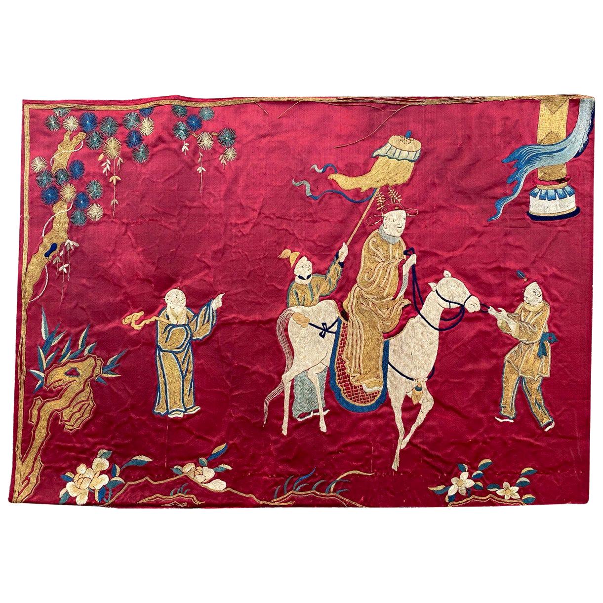 Bobyrug's Antique Chinese Silk and Metal Embroidery (broderie chinoise ancienne sur soie et métal) en vente