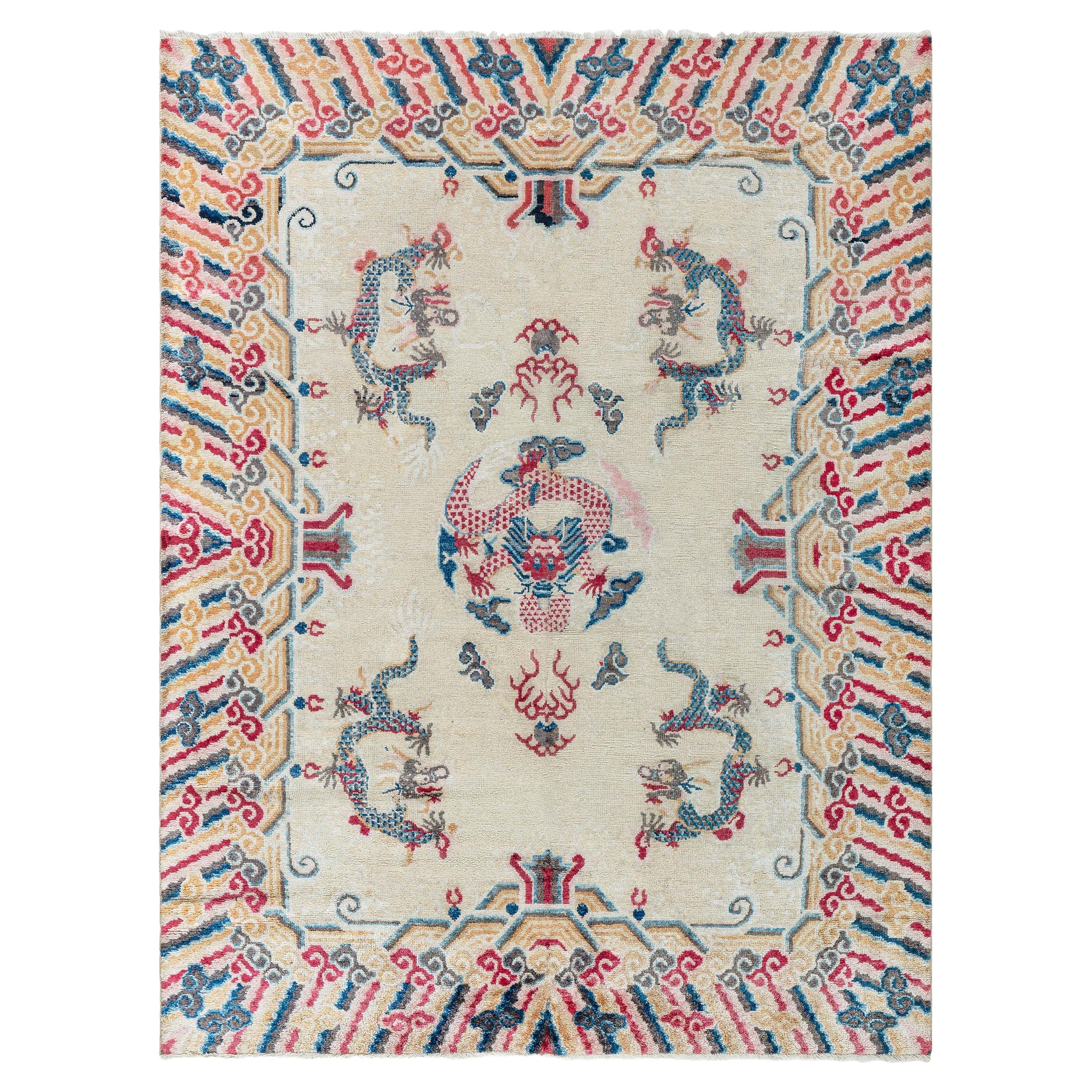 Antique Chinese Silk Dragon Rug Doris Leslie Blau For Sale