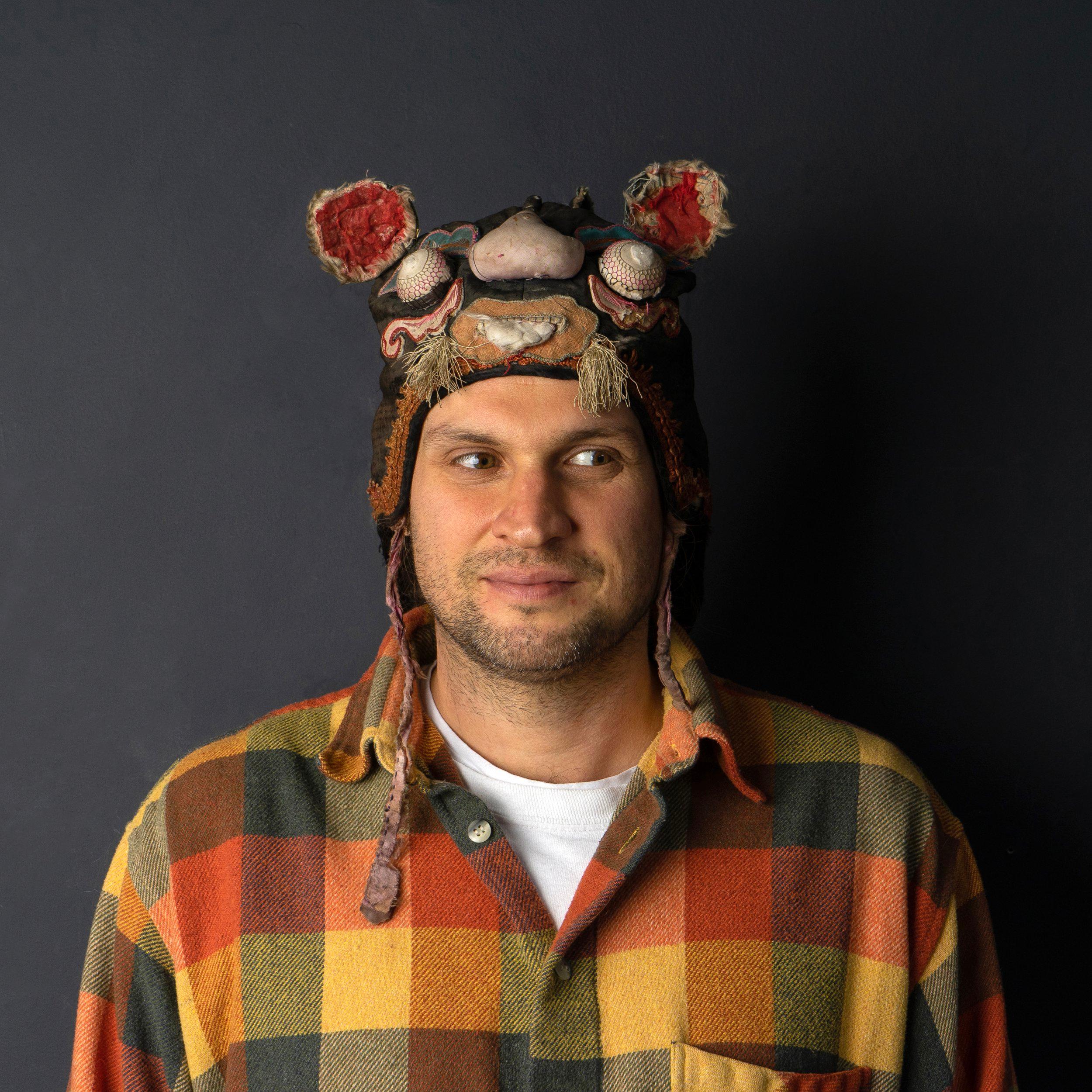 Antique Chinese Silk Embroidered Tiger Hat, 19th Century Textile Cap 4