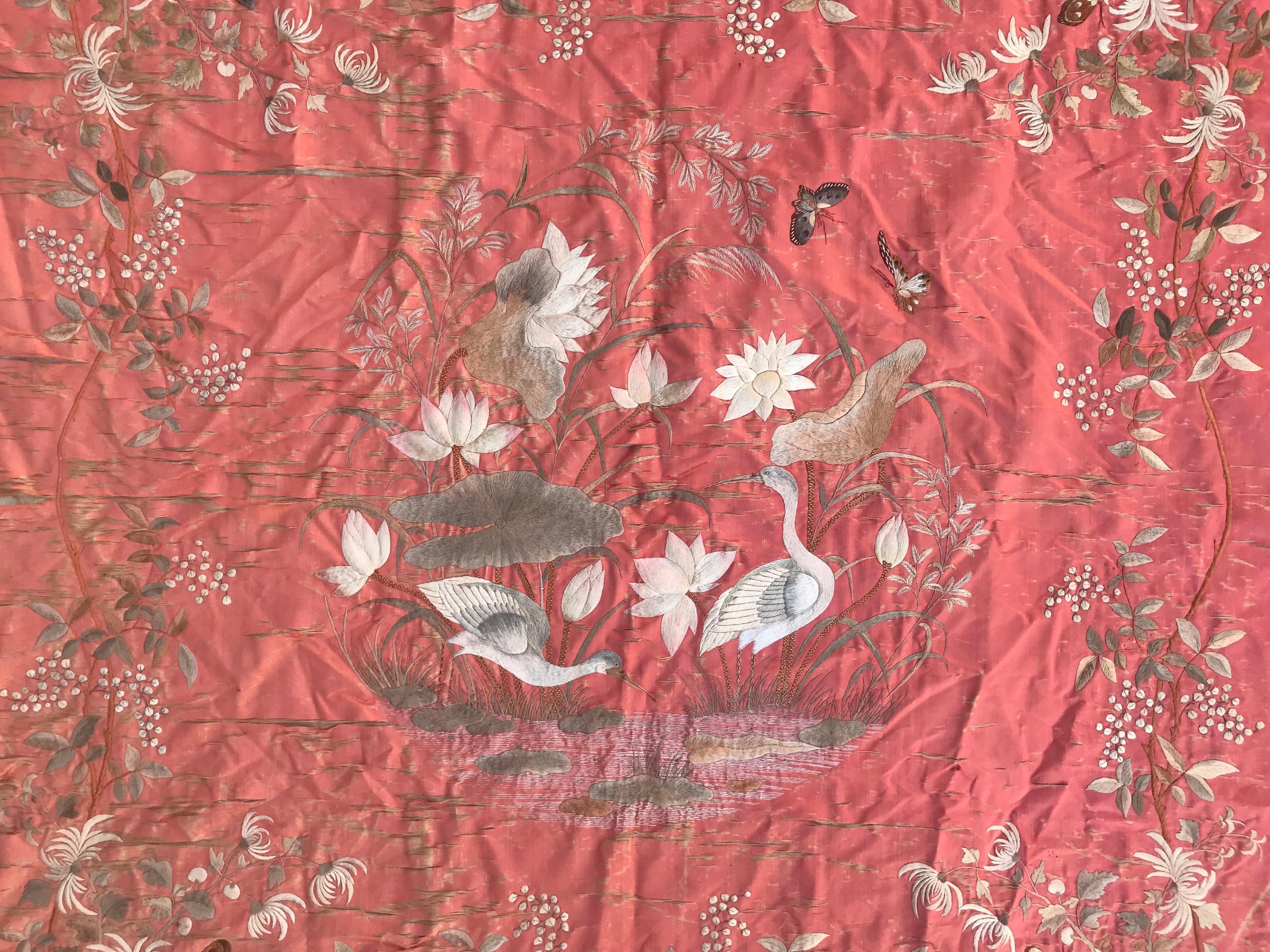 Beautiful early 20th century Chinese embroidery with a with birds and flowers design, entirely hand embroidered with silk on silk foundation, wears and damaged.

Take a look at other Bobyrug items! , search by 