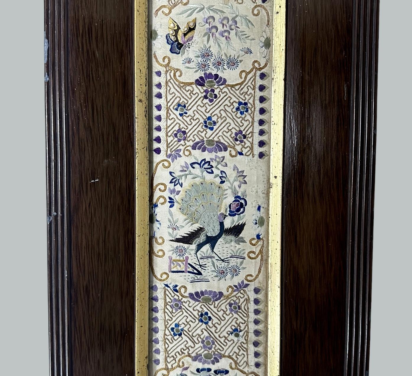 Canvas Antique Chinese Silk Embroidery Pair Wall Tapestries Plaque Peacocks Butterflies