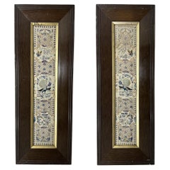 Antique Chinese Silk Embroidery Pair Wall Tapestries Plaque Peacocks Butterflies