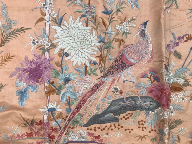 Antique Chinese Silk Embroidery Panel Tapestry For Sale at 1stDibs