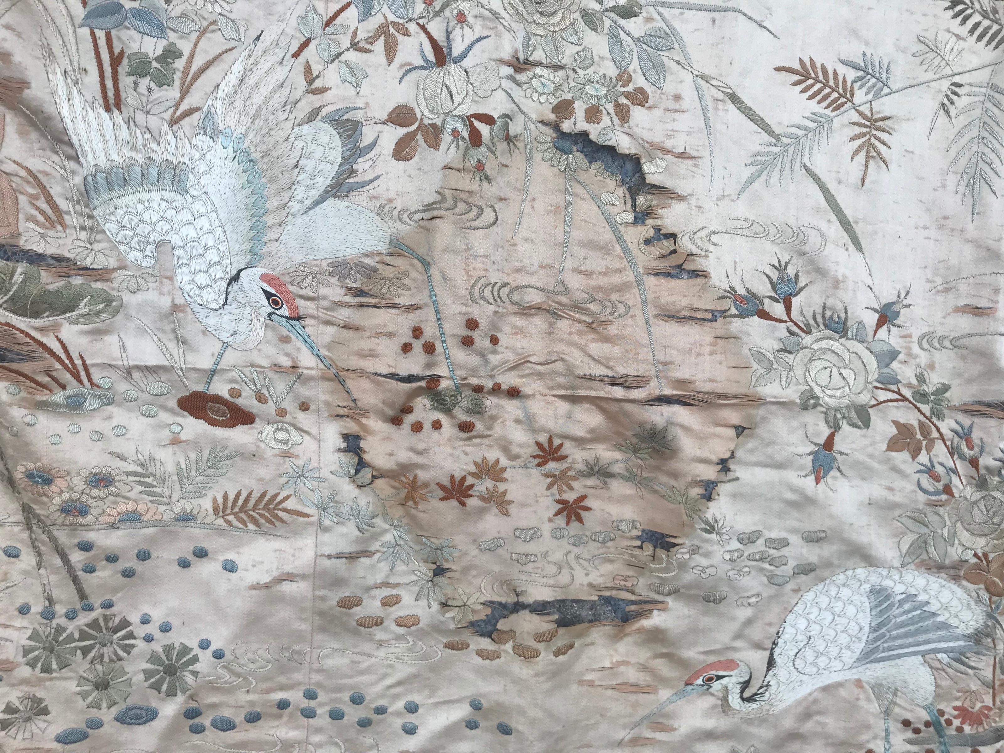 20th Century Antique Chinese Silk Embroidery Panel Tapestry