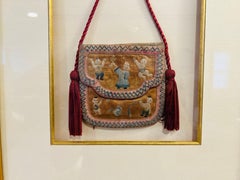 Antique Chinese Silk Figural Embroidered Purse Qing Dynasty (1644-1911)