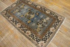1980s Blue Traditional Crane Floral Vintage Chinese Silk Carpet Knotted Rug
