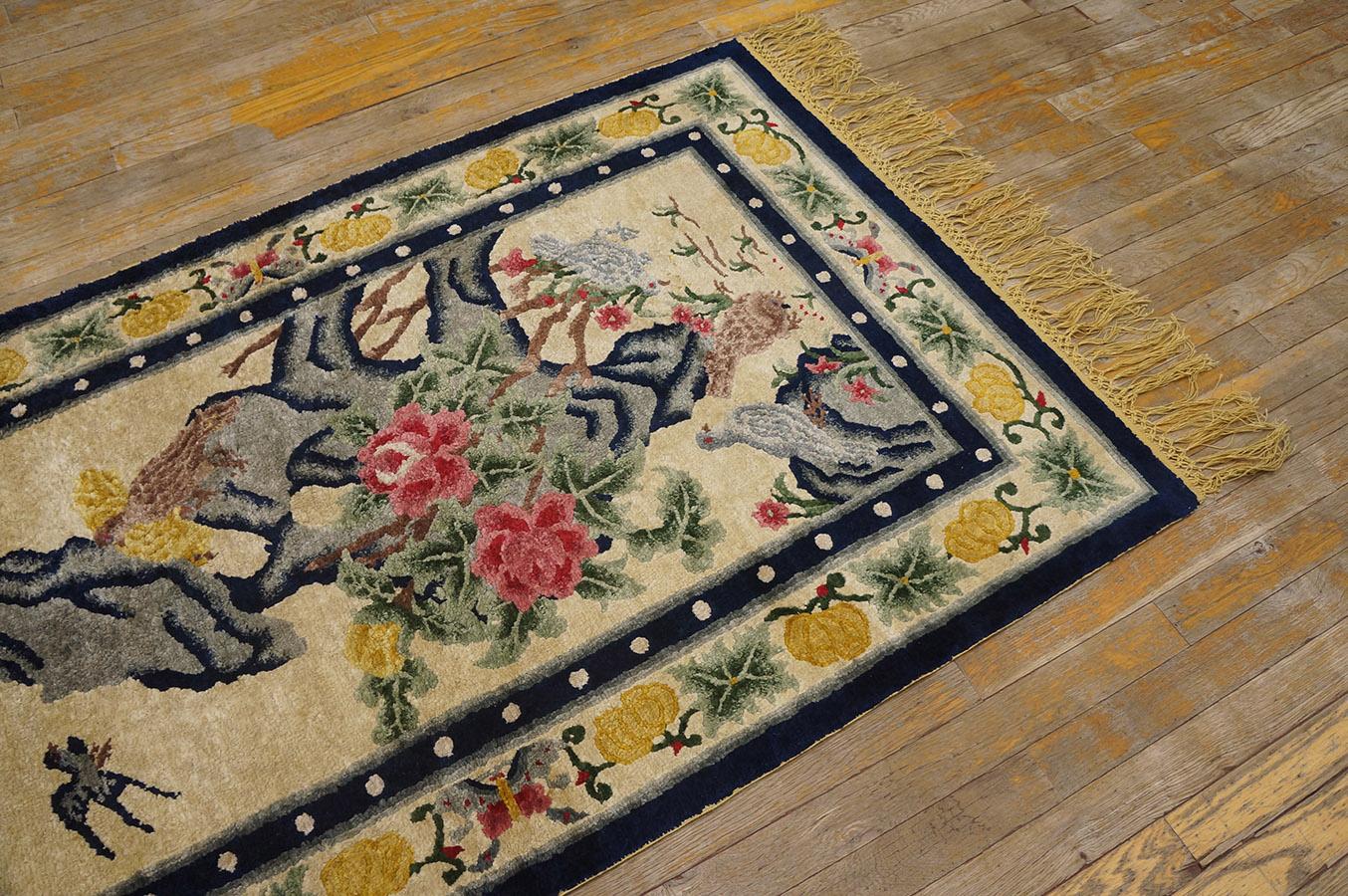 Hand-Knotted Antique Chinese Silk Rug 3' 2'' x 5' 2'' For Sale