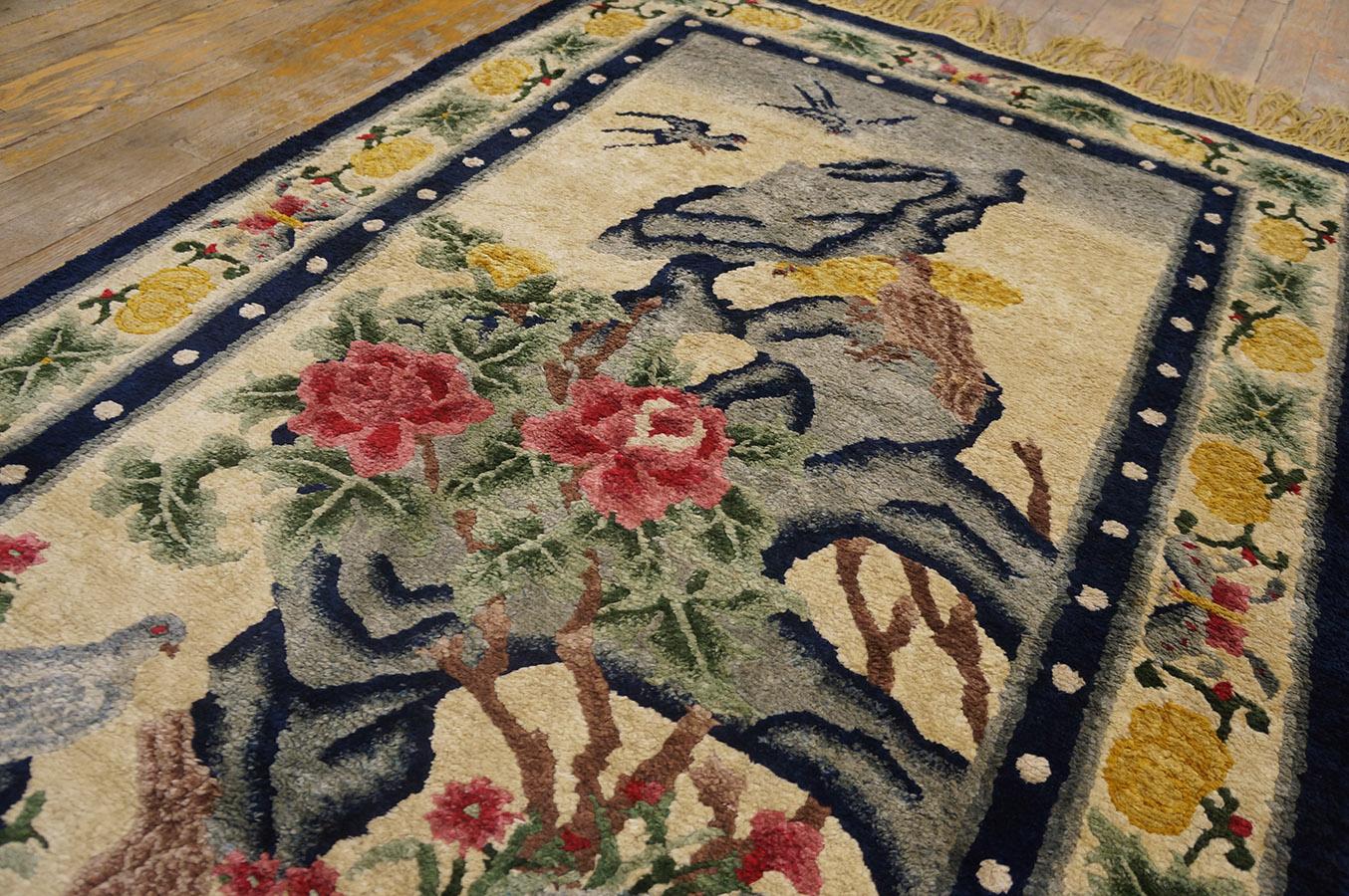 Wool Antique Chinese Silk Rug 3' 2'' x 5' 2'' For Sale