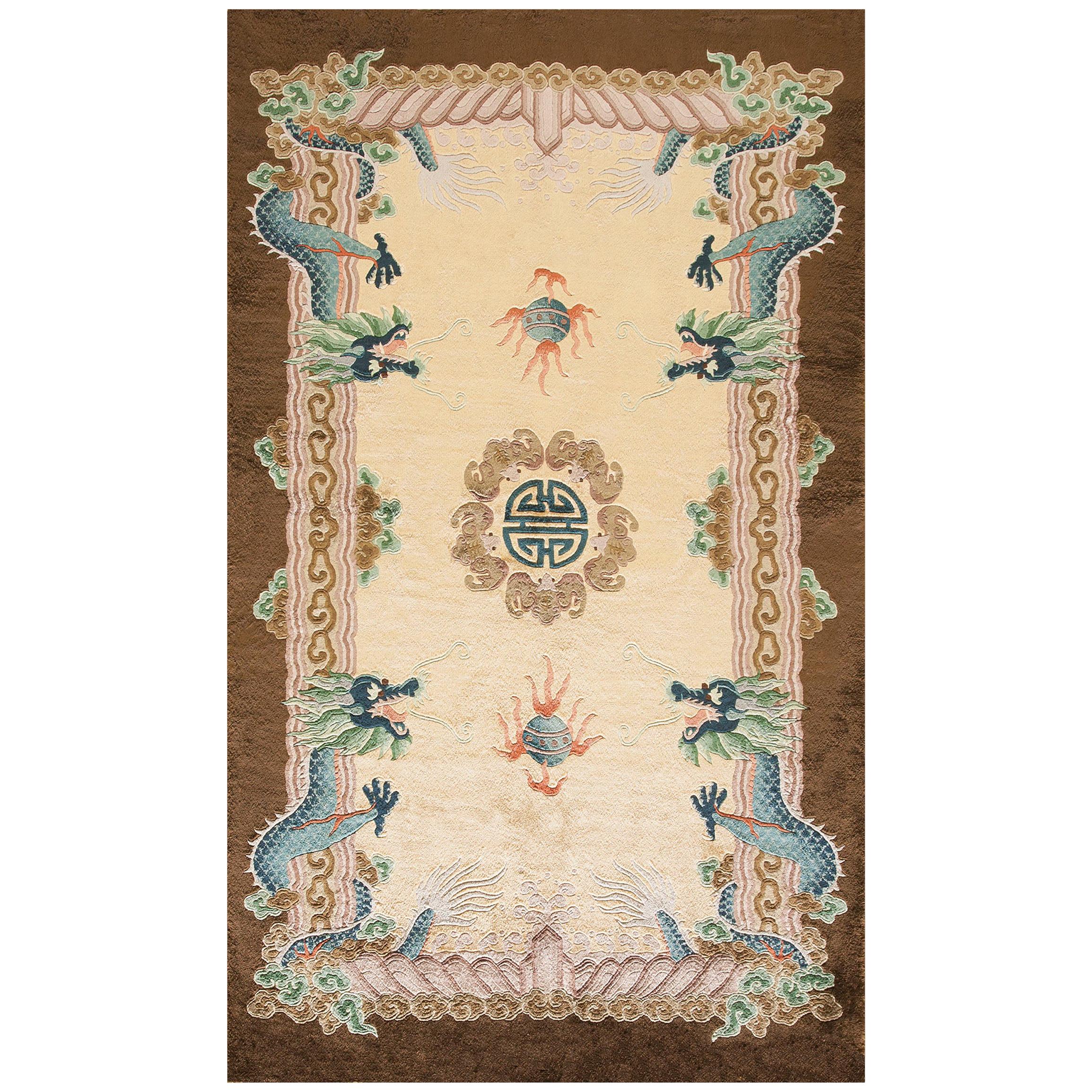 Vintage 1980s Silk Chinese Carpet ( 3' x 5'2" - 91 x 158 )