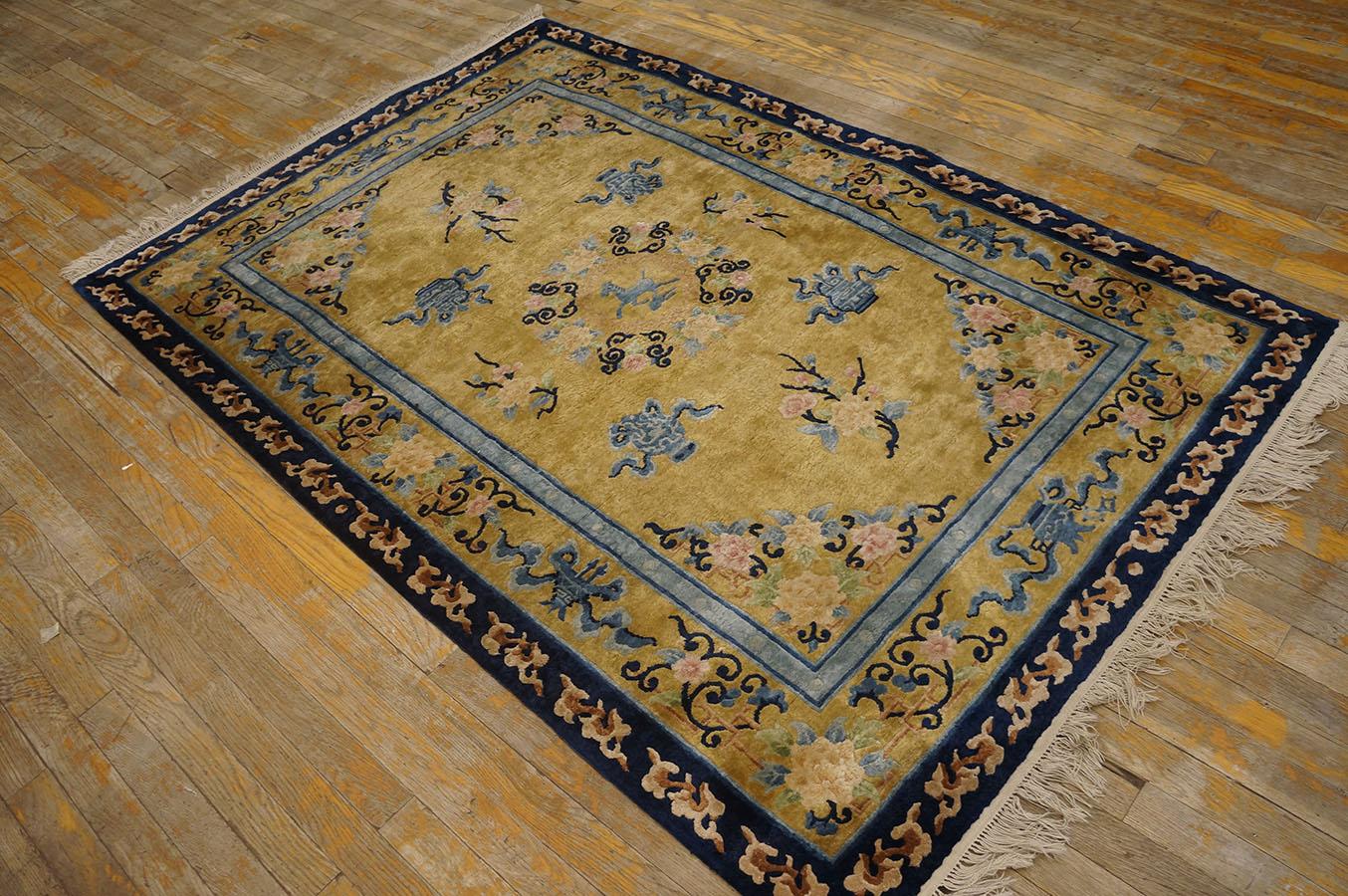 Hand-Knotted Vintage 1980s Chinese Silk Carpet ( 4'1'' x 6'2