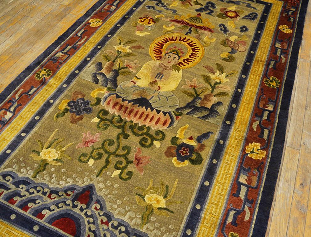 19th Century Chinese Silk & Metallic Thread Meditation Carpet (4'x7'-122x213) In Excellent Condition For Sale In New York, NY