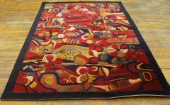 1970s Fuschia Modern Vintage Antique Chinese Silk Rug 5'6"x7'9" Knotted Carpet