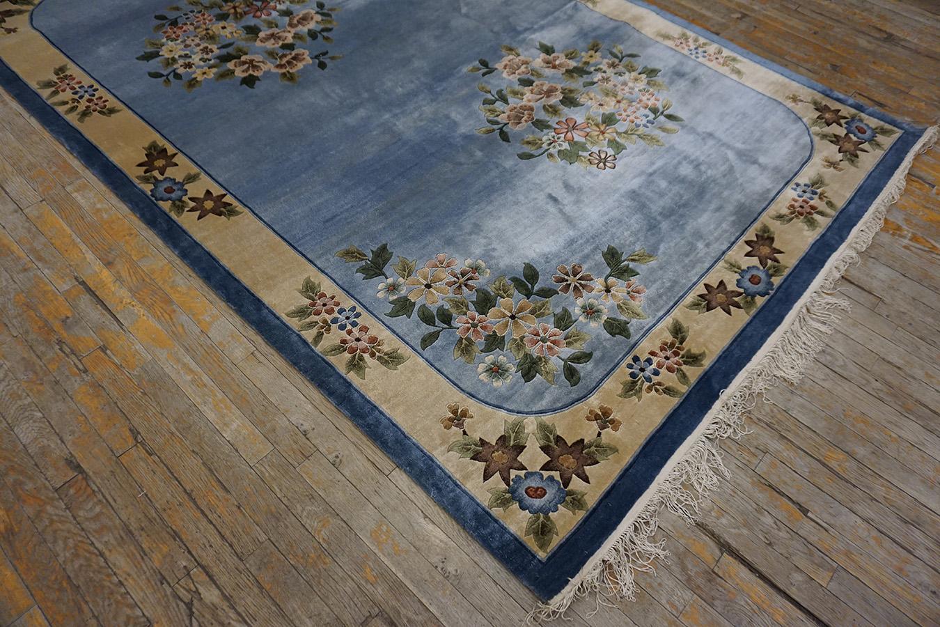 Late 20th Century Vintage 1980s Silk Chinese Art Deco Style Silk Carpet ( 6'2