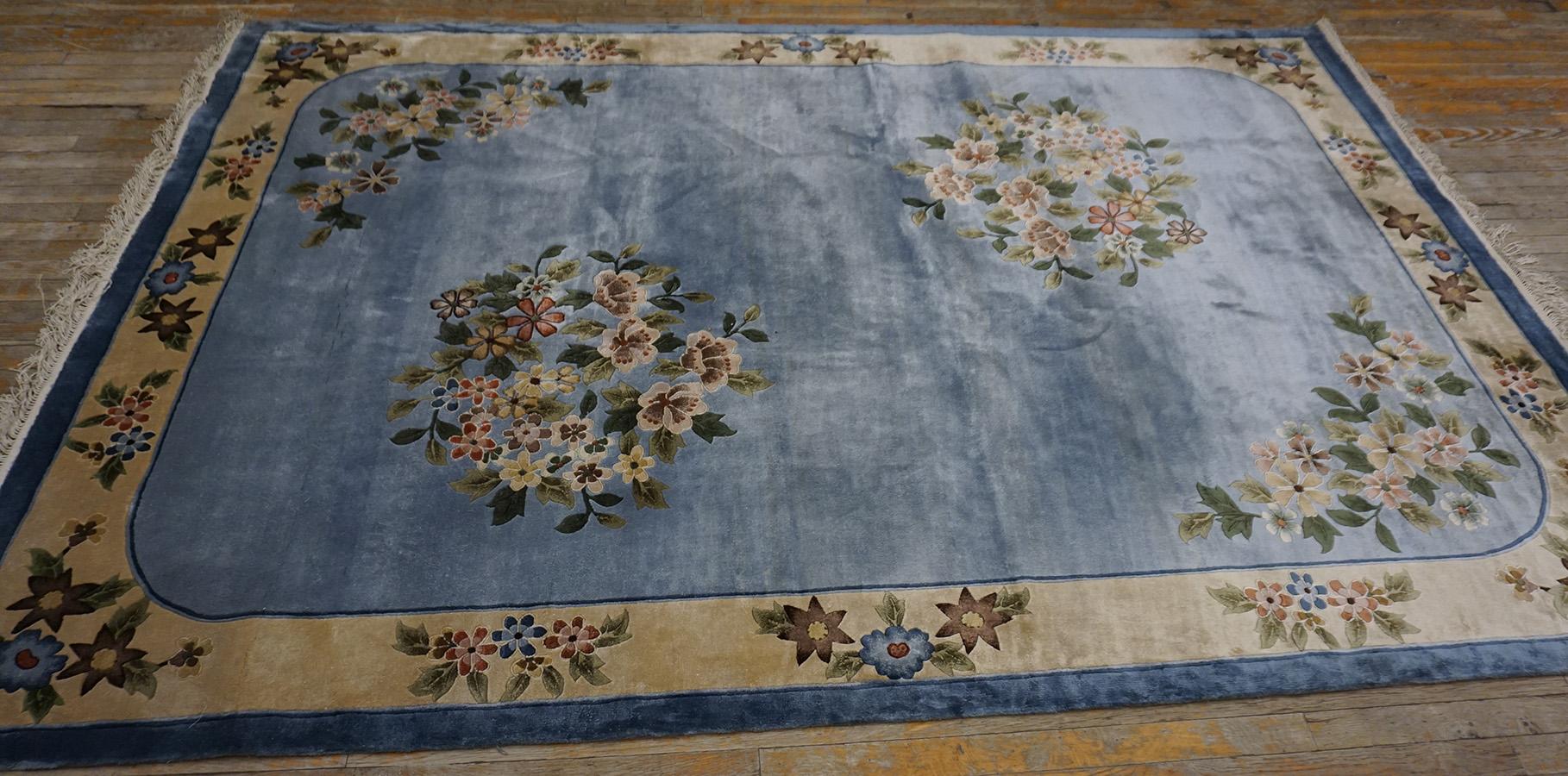 Vintage 1980s Silk Chinese Art Deco Style Silk Carpet ( 6'2