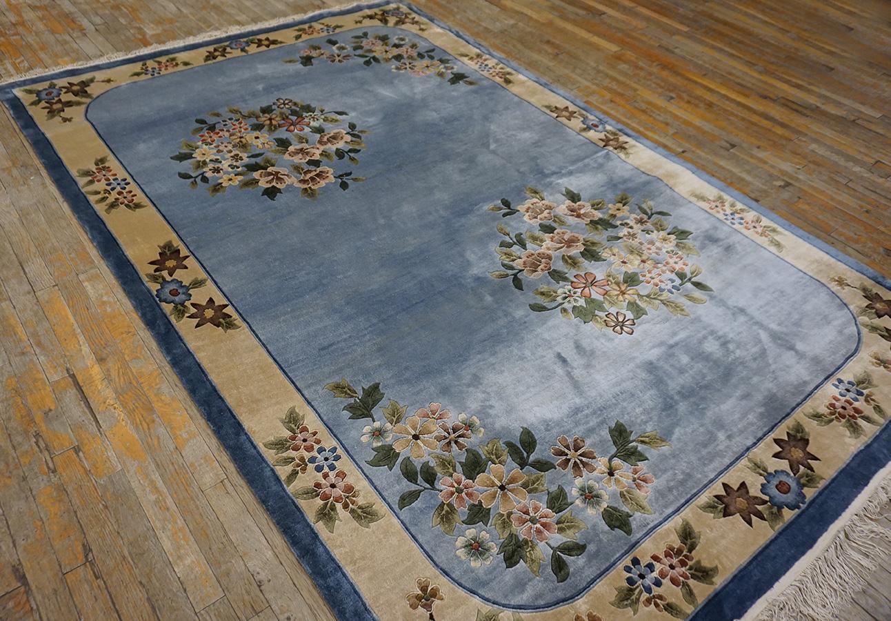 Vintage 1980s Silk Chinese Art Deco Style Silk Carpet ( 6'2