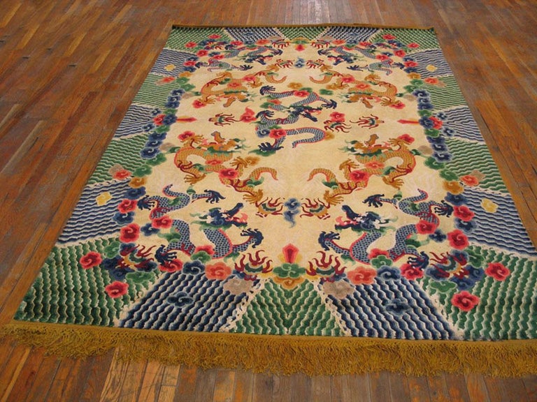 Antique Chinese Silk Rug 6' 3" x 9' 3" For Sale at 1stDibs