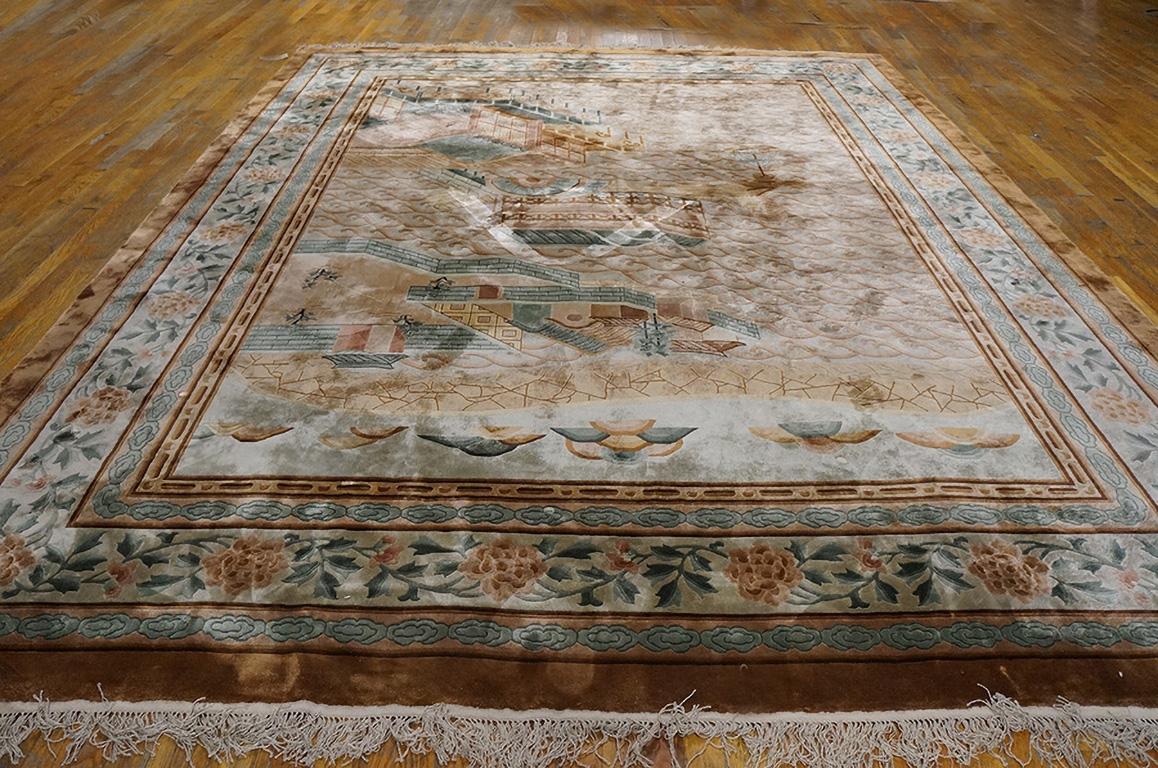 Late 20th Century Vintage 1980s Chinese Silk Carpet ( 9' x 12'2