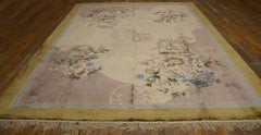 Fantastic Beige Color with Special Flower Design Vintage Chinese Silk Rug