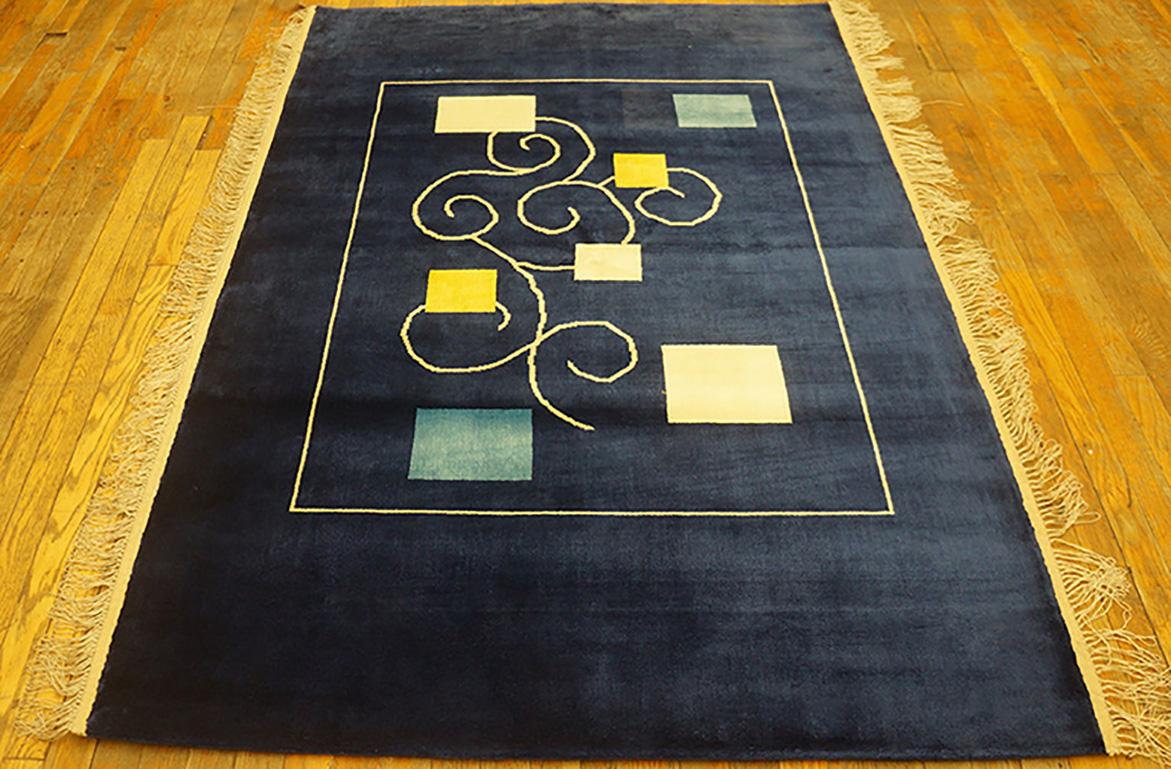 Hand-Knotted Vintage 1980s Chinese Modernist Silk Carpet ( 4' x 6'2