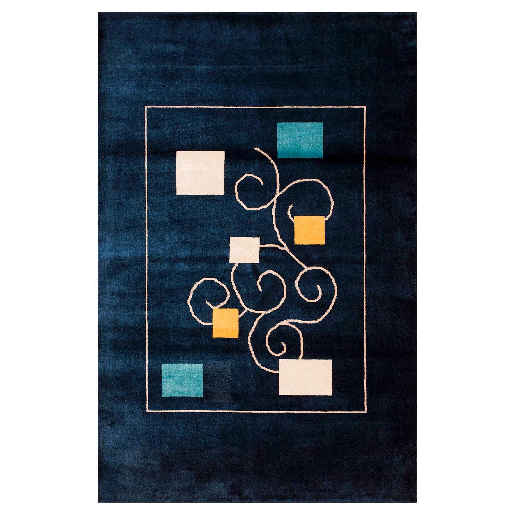 Vintage 1980s Chinese Modernist Silk Carpet ( 4' x 6'2" x 127 x 183 cm )