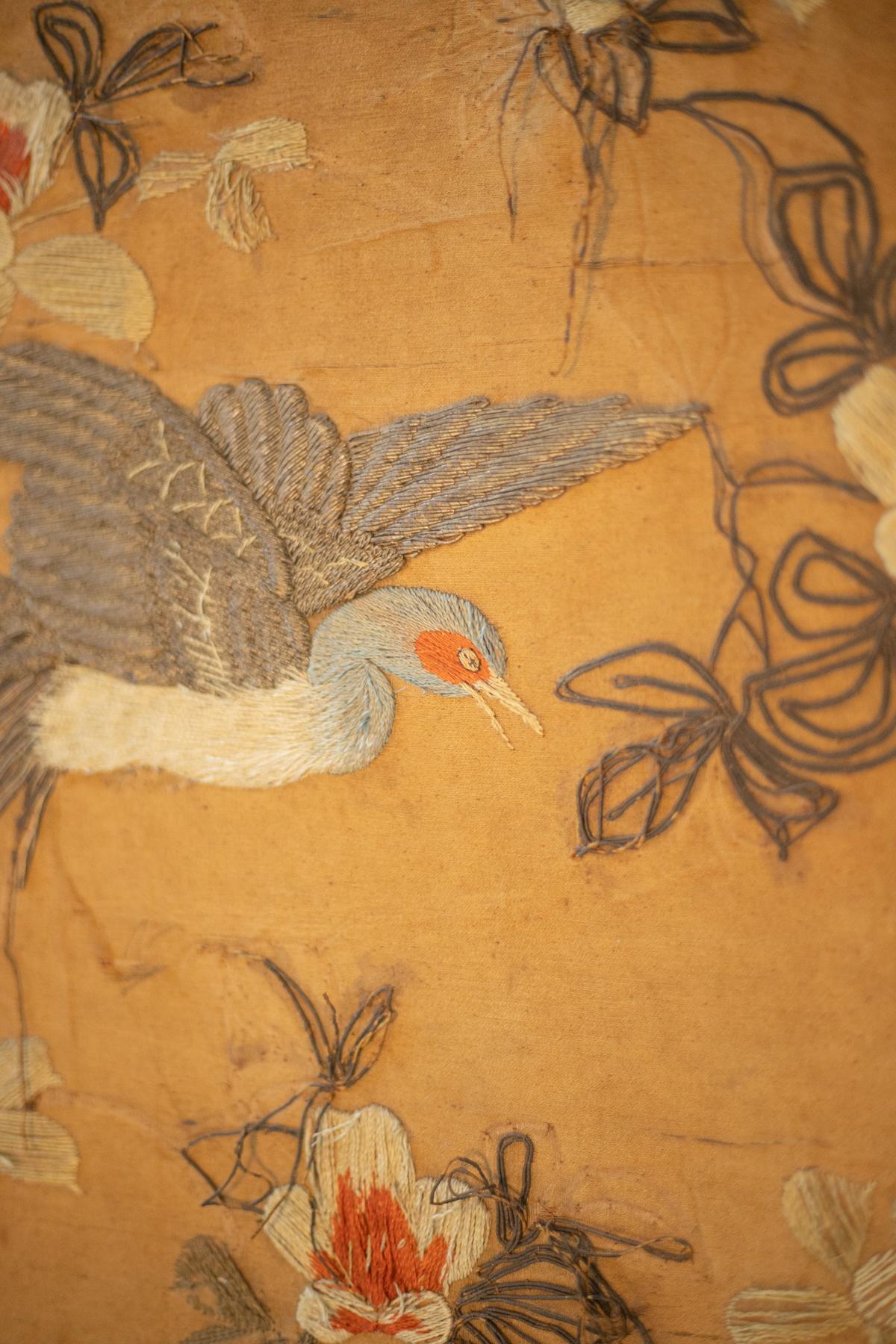 Antique Chinese Silk Tapestry of Birds among Cherry Blossoms, Hand-Woven 6