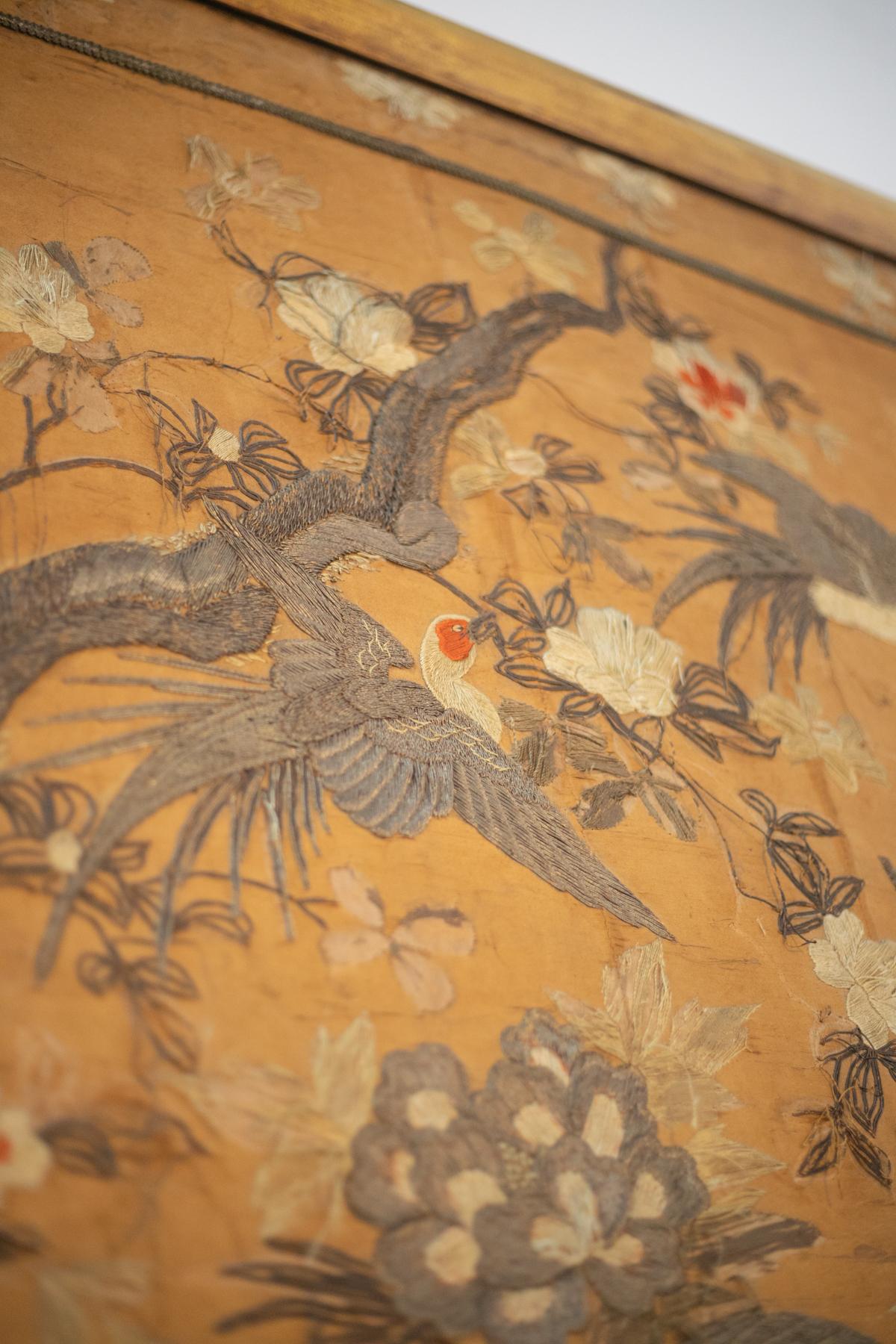 Antique Chinese Silk Tapestry of Birds among Cherry Blossoms, Hand-Woven 10